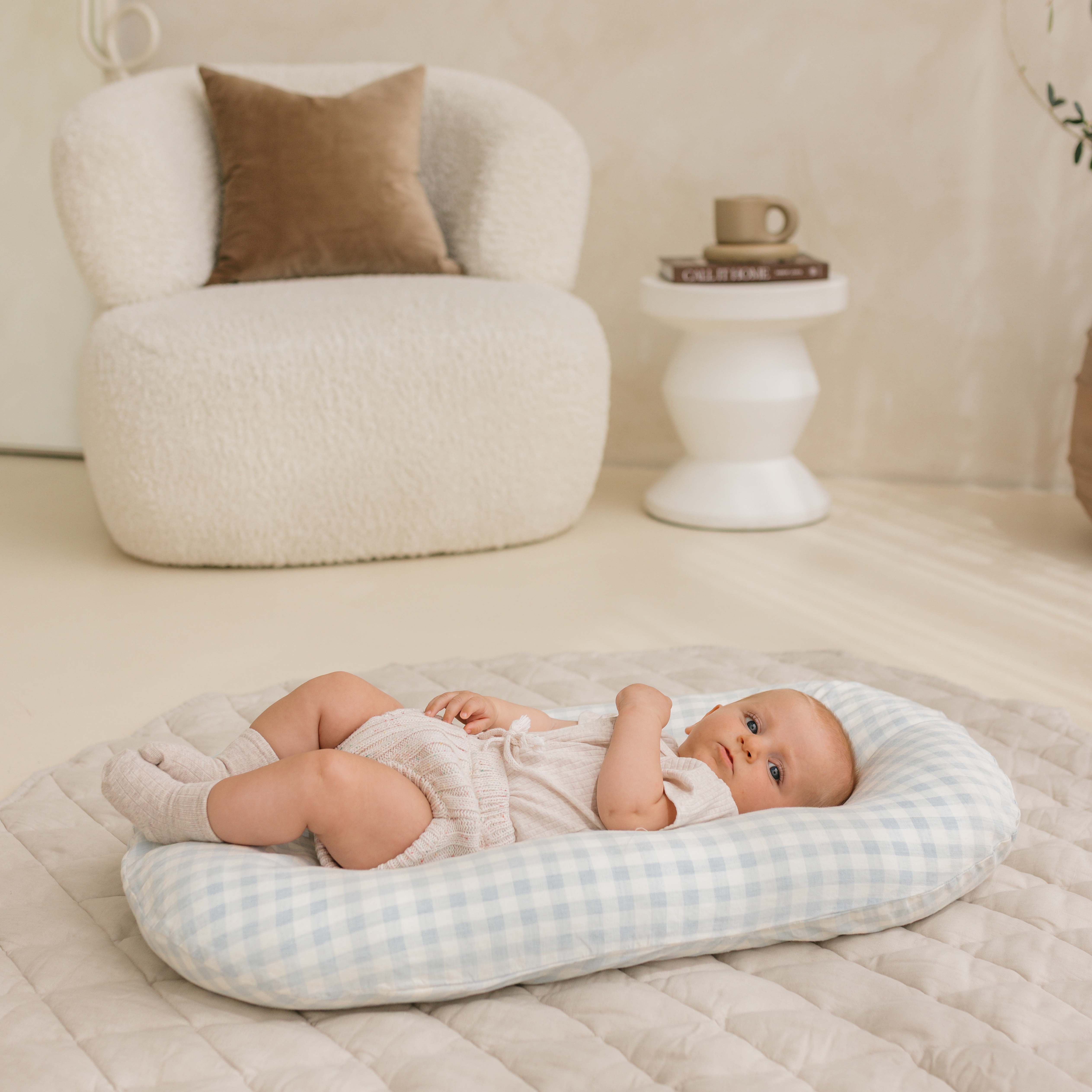 Baby Lounger + Linen Cover - Blue Gingham