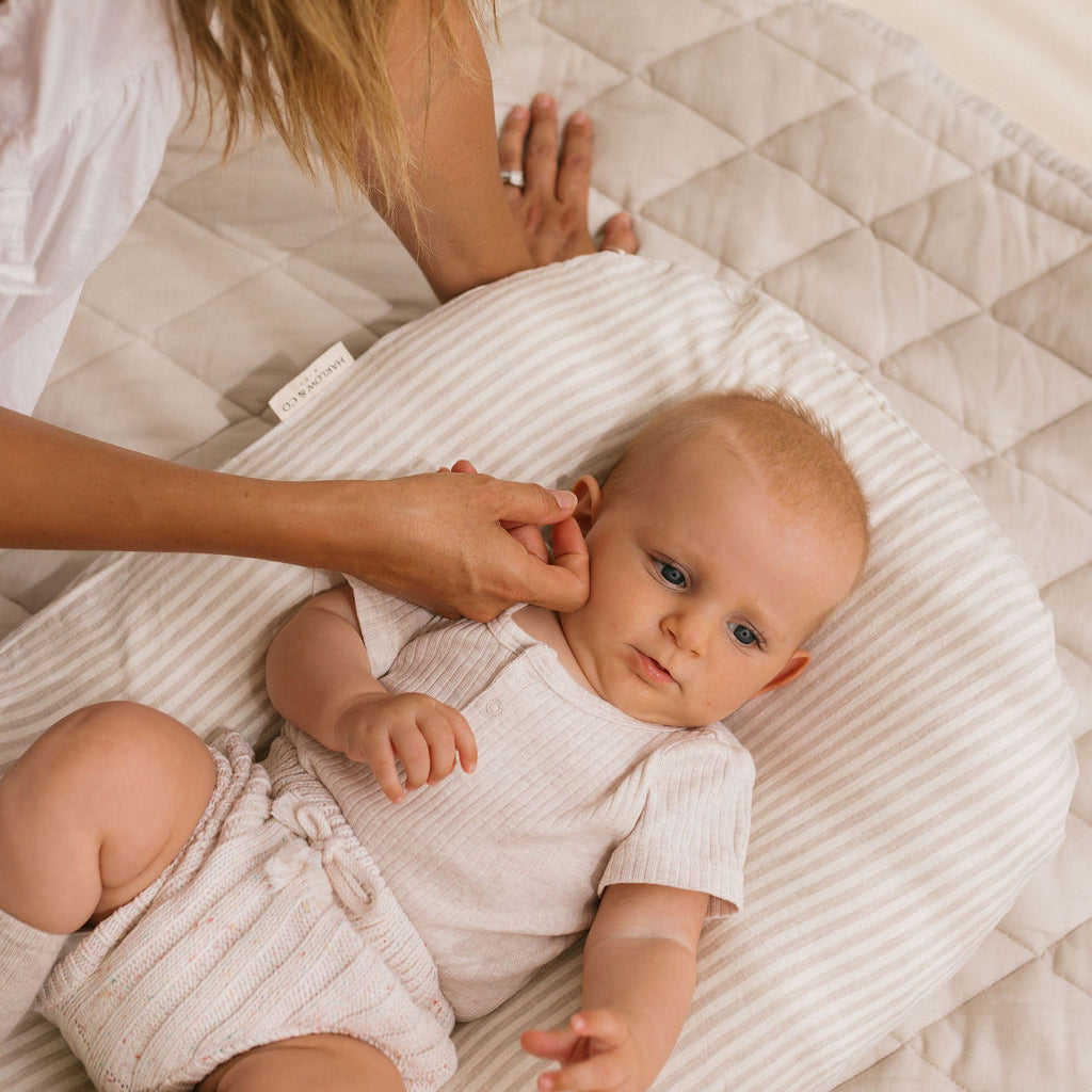 Linen Baby Lounger Cover - Natural Stripe