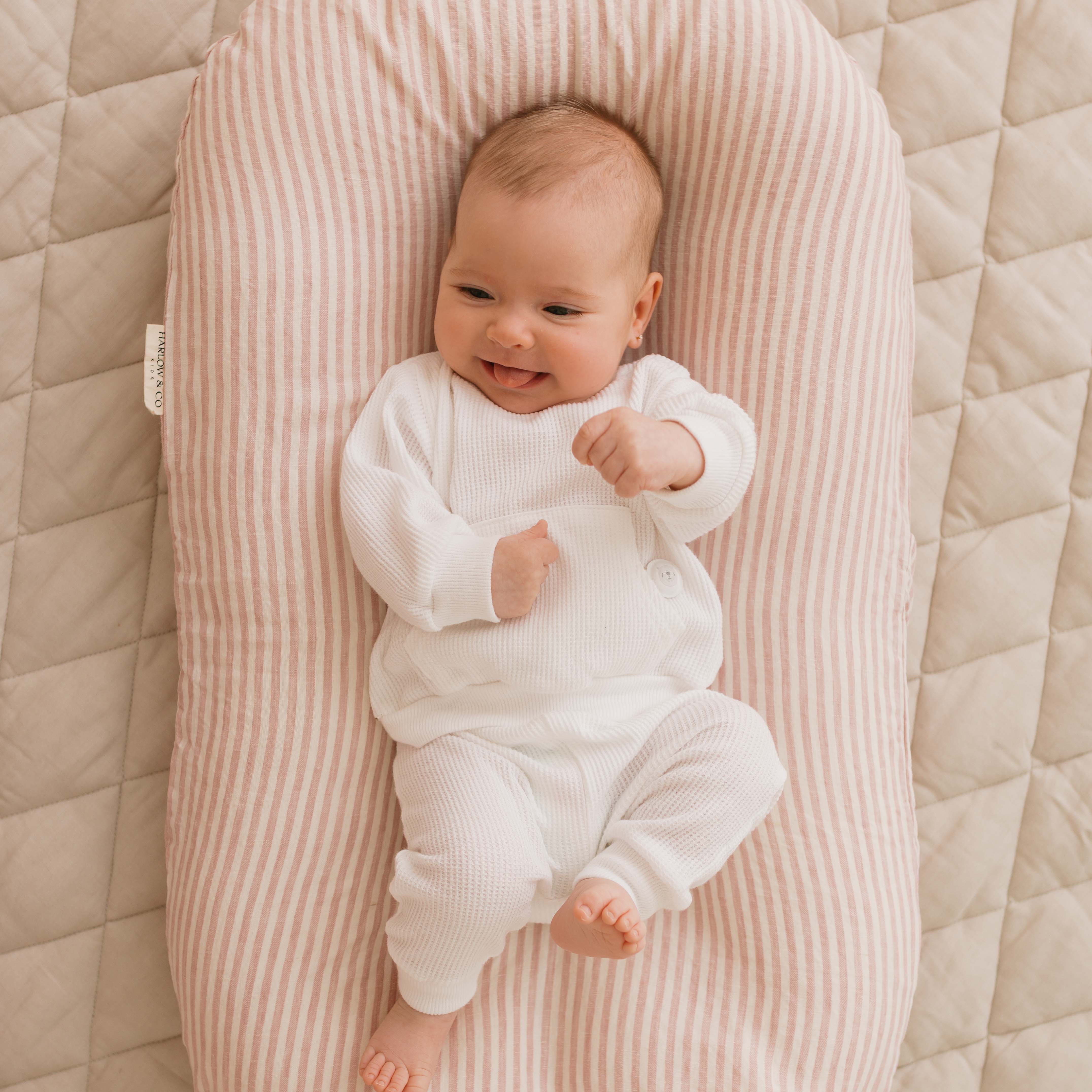Linen Baby Lounger Cover - Blush Stripe
