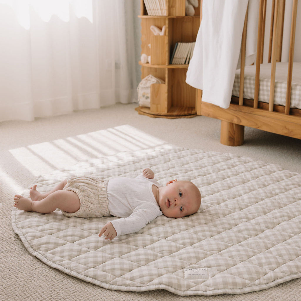 Linen Baby Play Mat - Oat Gingham