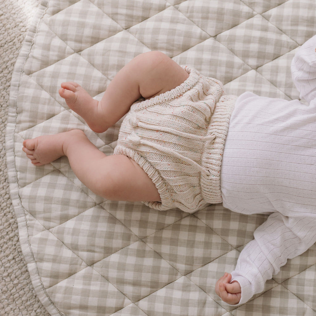 Linen Baby Play Mat - Oat Gingham / Oat