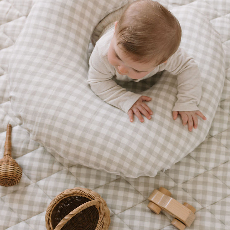 Linen Nursing Pillow Cover - Oat Gingham