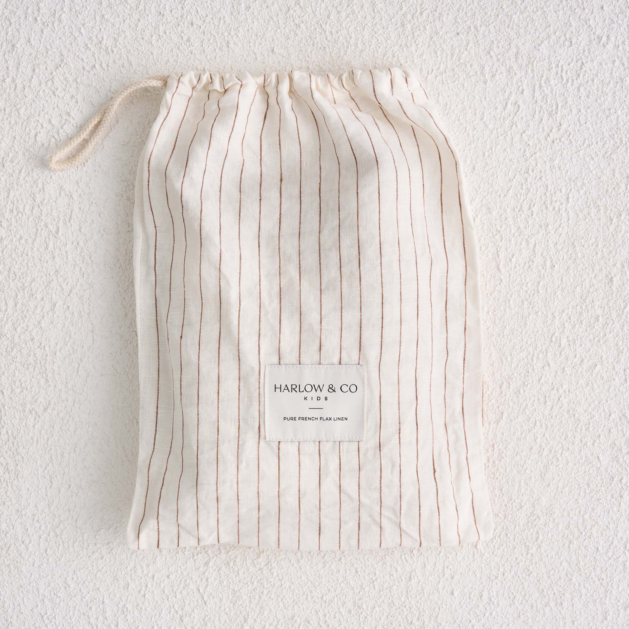 French Linen Cot Sheet - Ginger Stripe