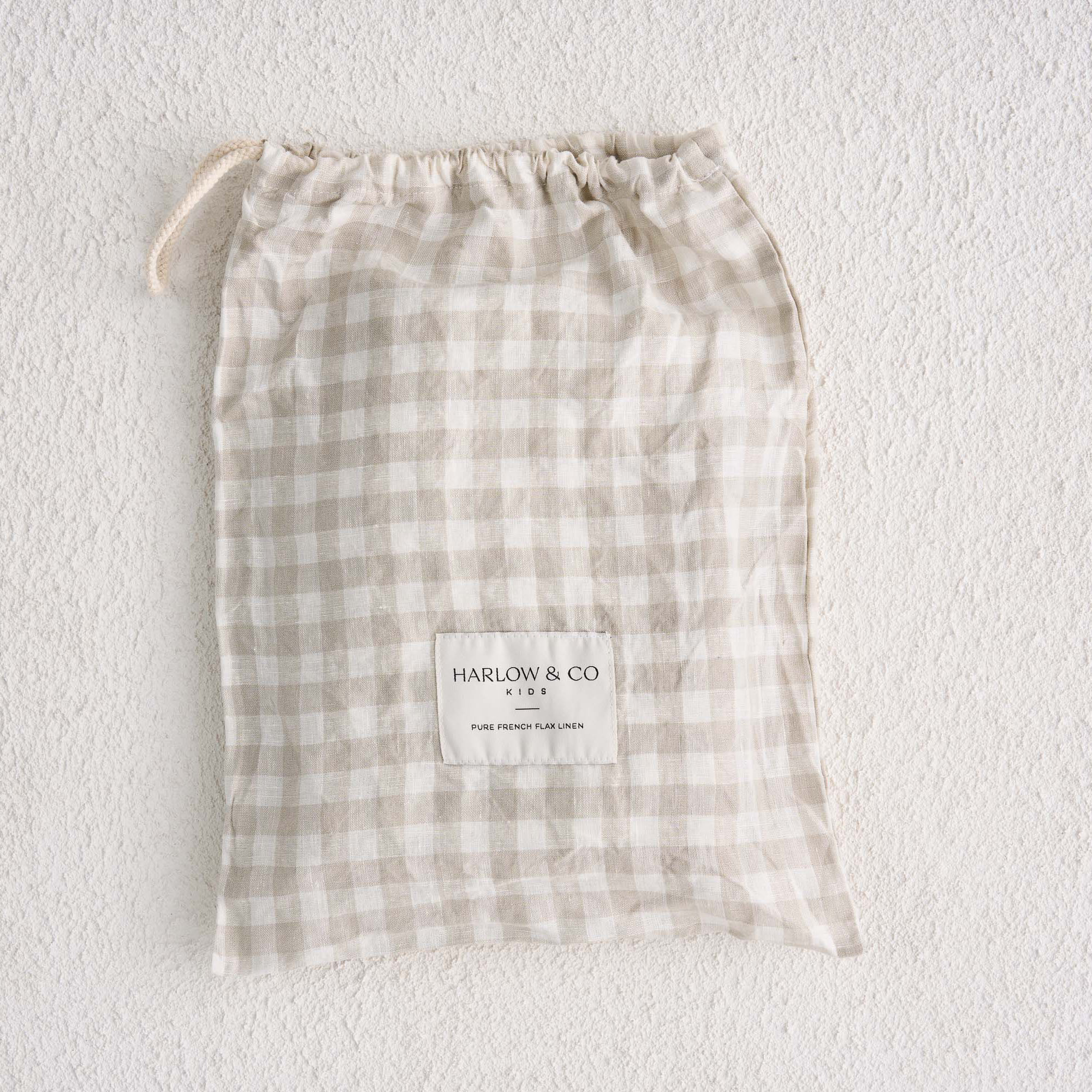 French Linen Cot Sheet - Oat Gingham