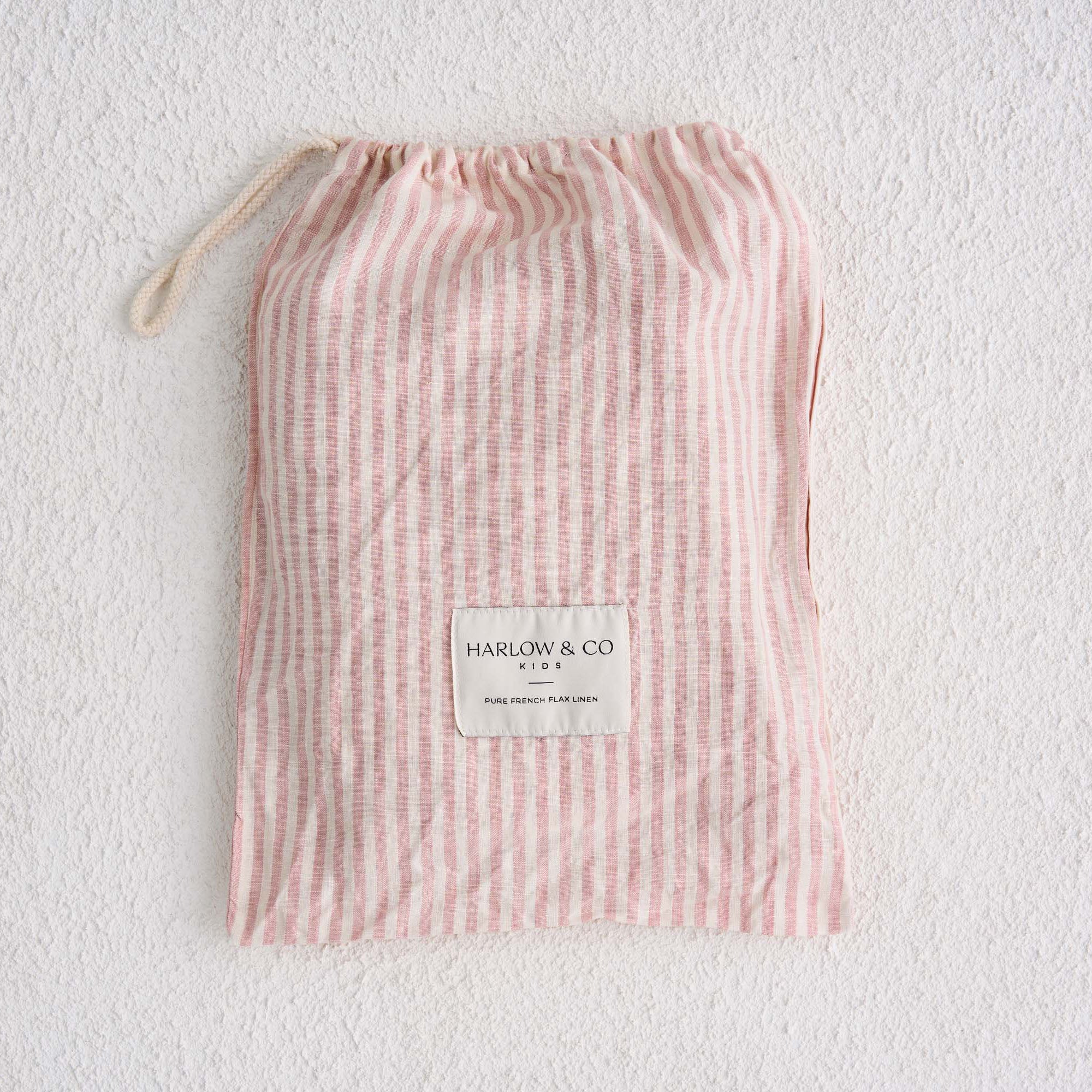French Linen Cot Sheet - Blush Stripe