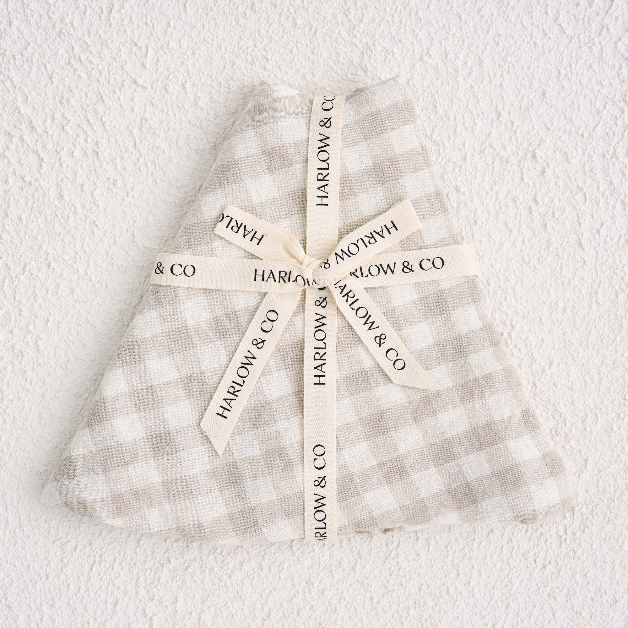 Linen Nursing Pillow Cover - Oat Gingham