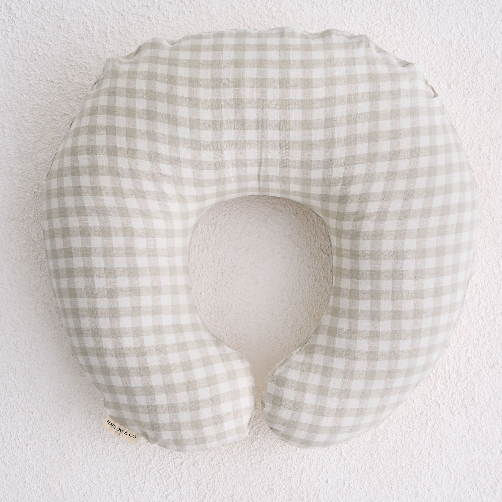 Linen Nursing Pillow Cover - Oat Gingham