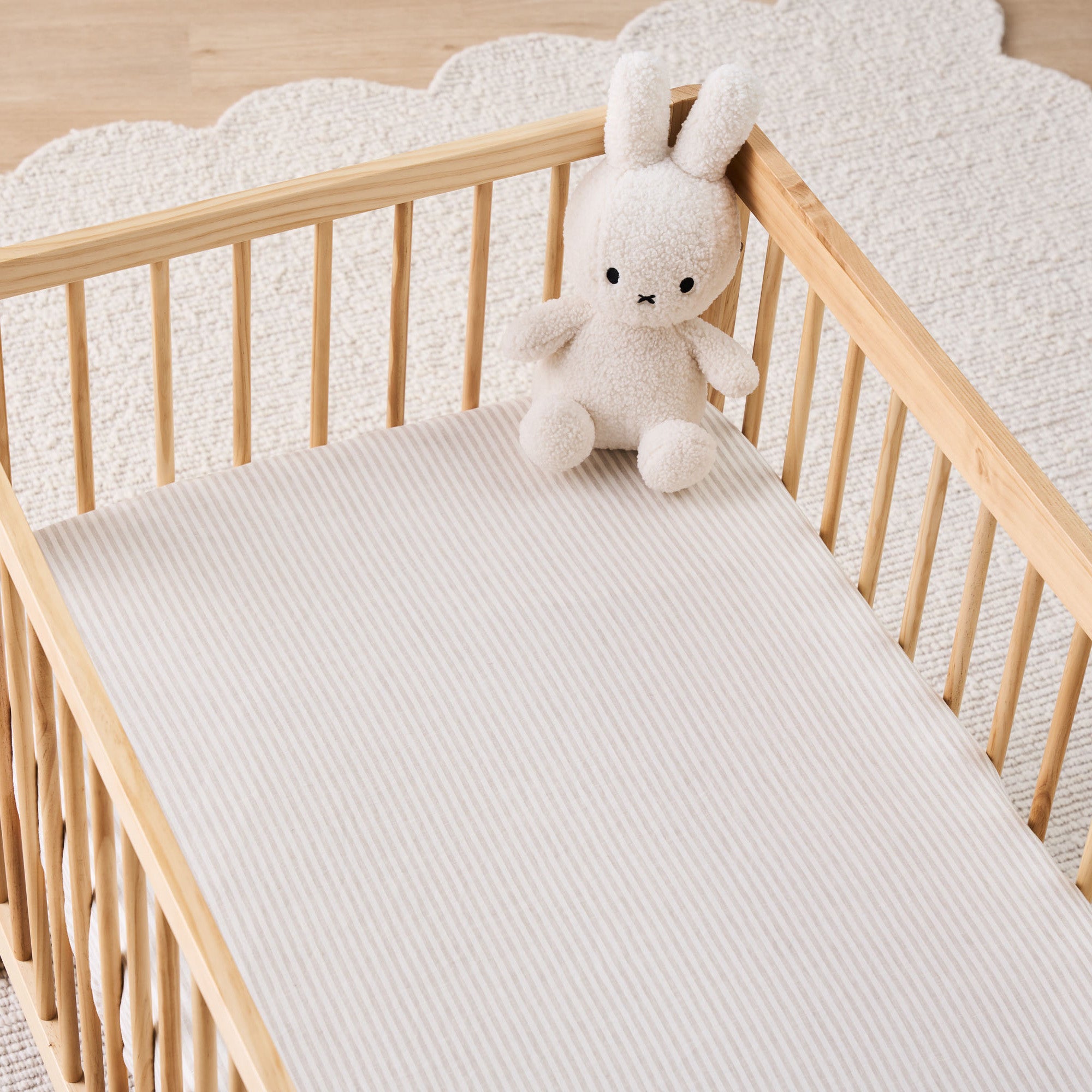 French Linen Cot Sheet - Natural Stripe