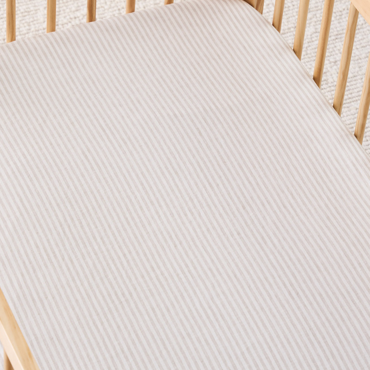 French Linen Cot Sheet - Natural Stripe