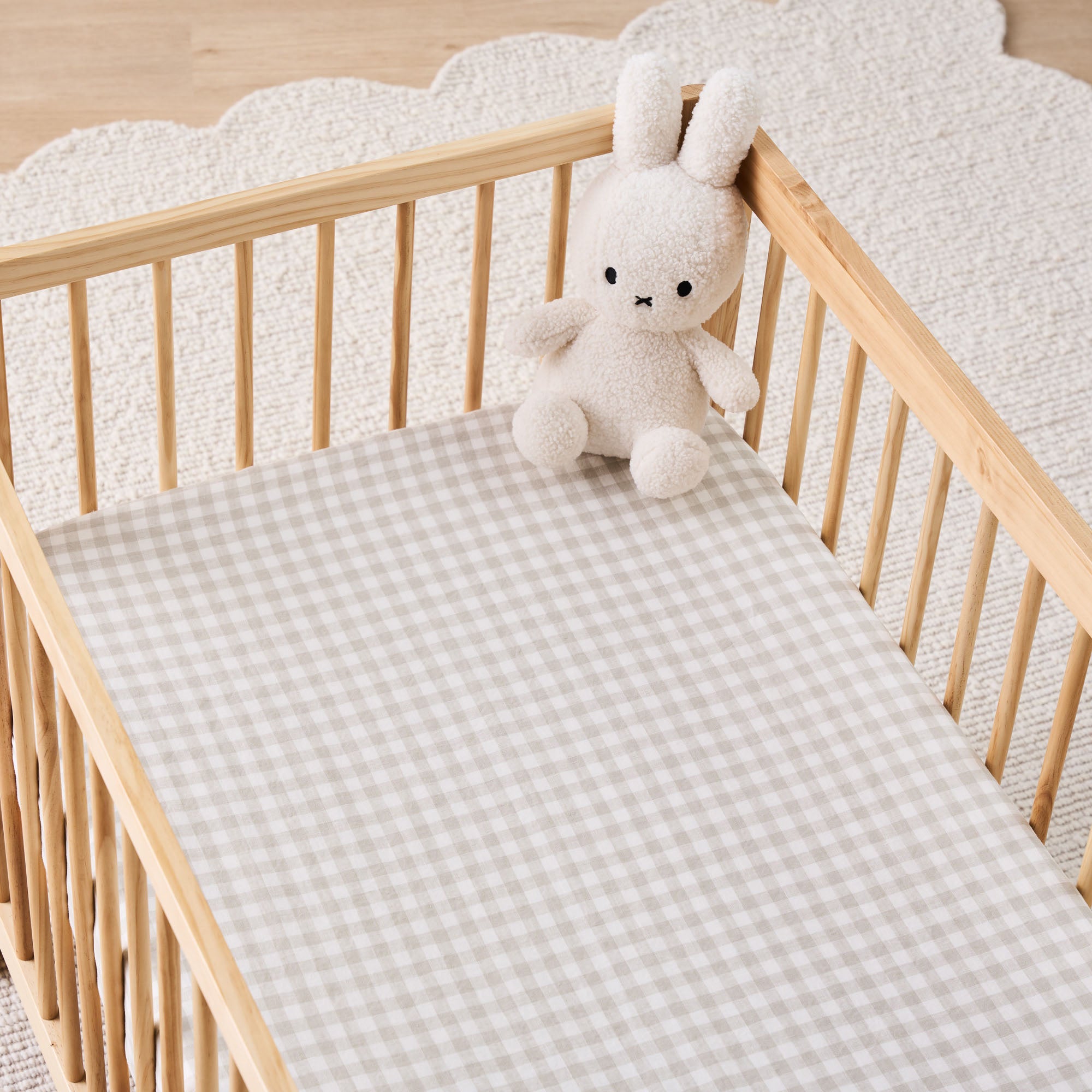 French Linen Cot Sheet - Oat Gingham