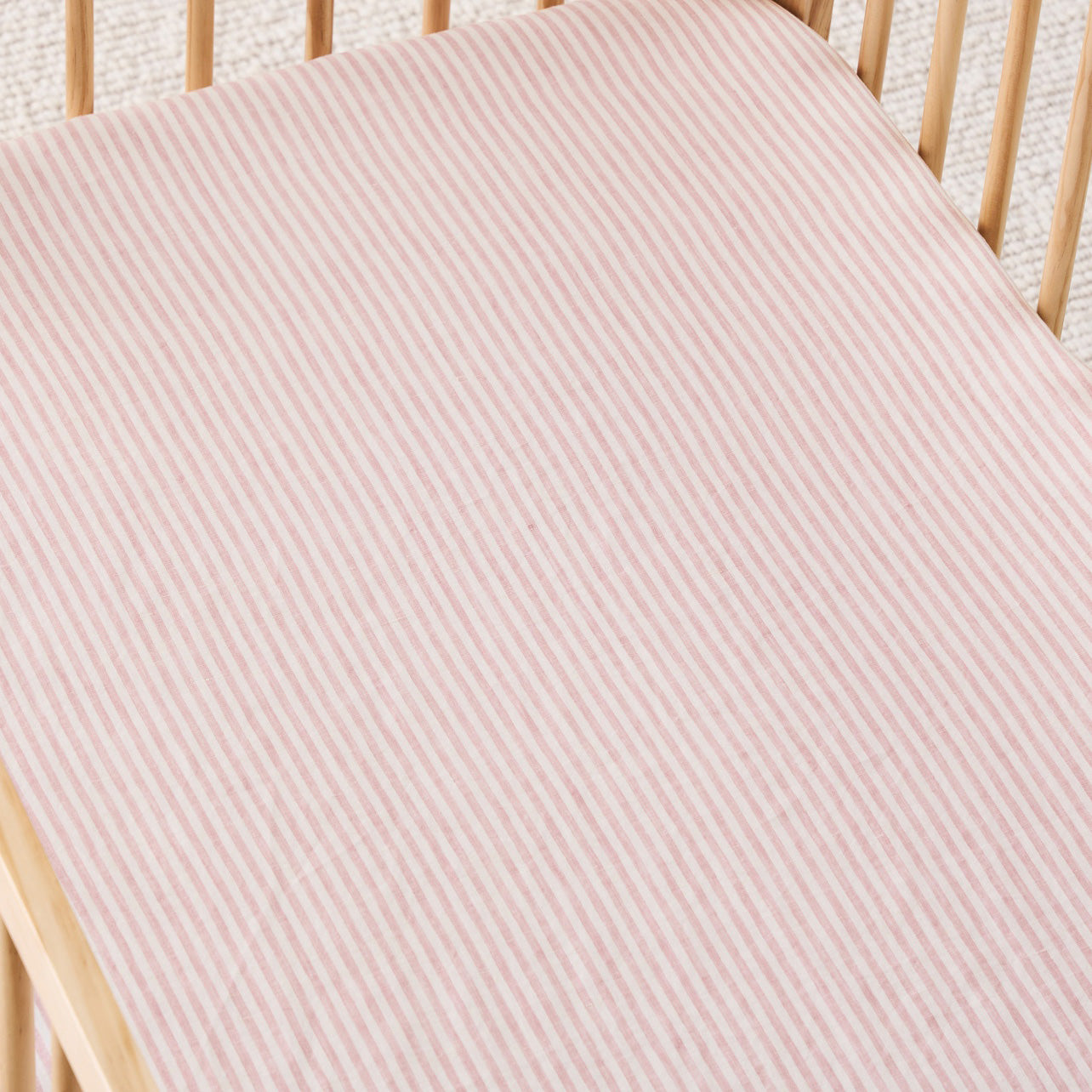French Linen Cot Sheet - Blush Stripe