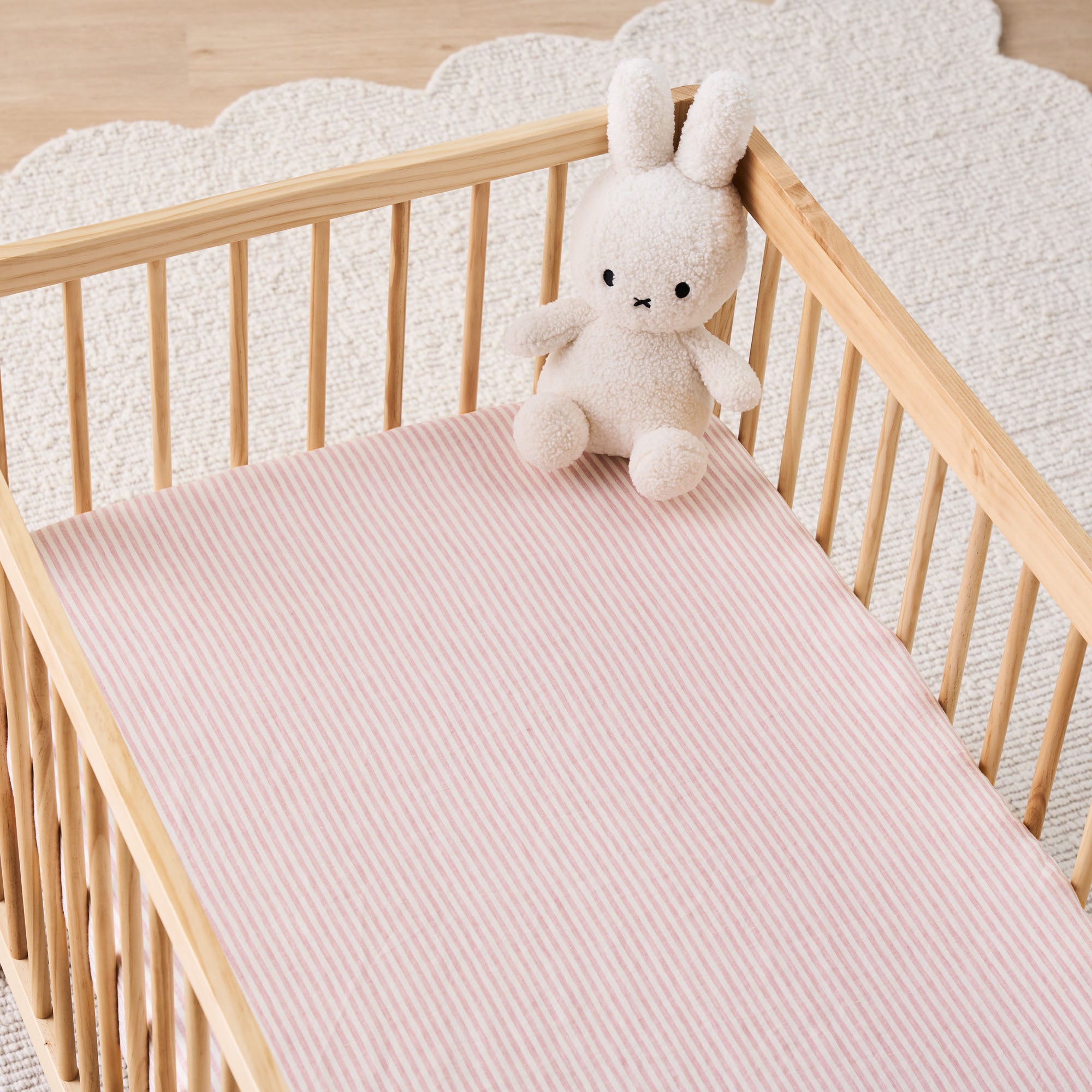 French Linen Cot Sheet - Blush Stripe
