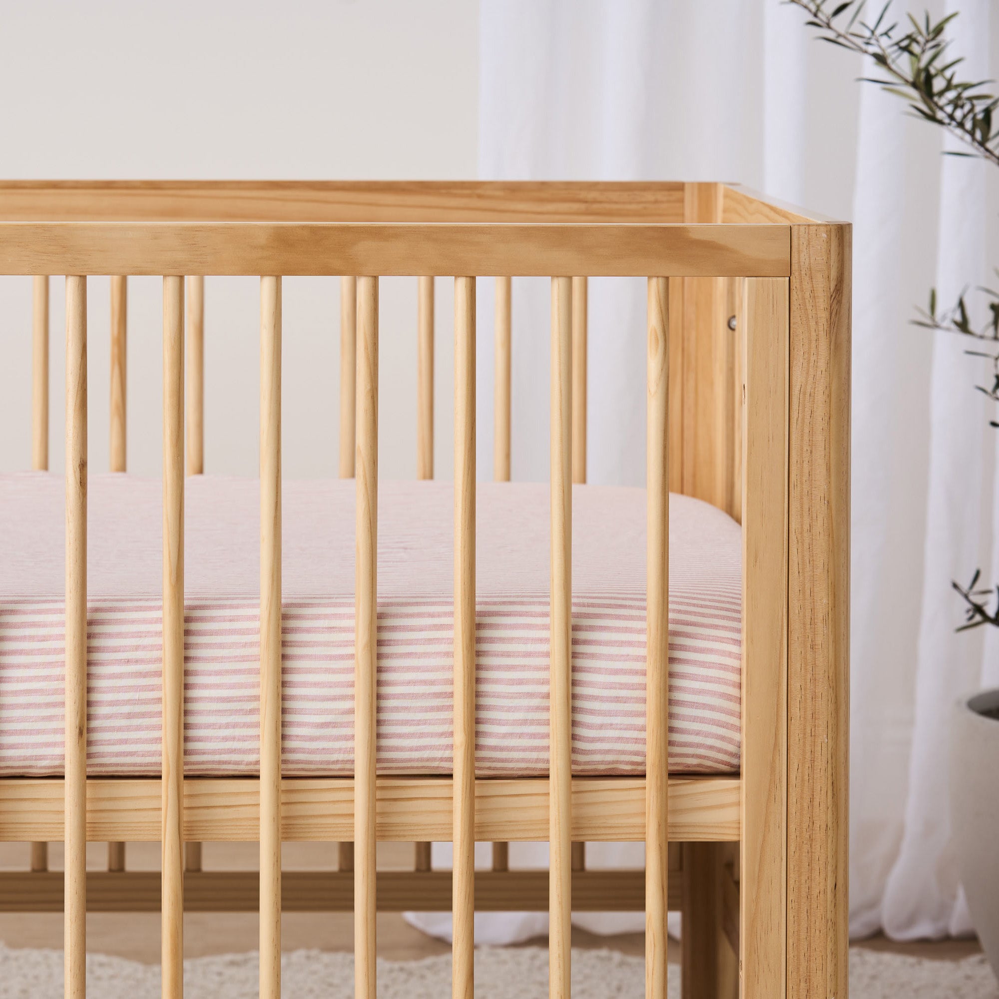 French Linen Cot Sheet - Blush Stripe