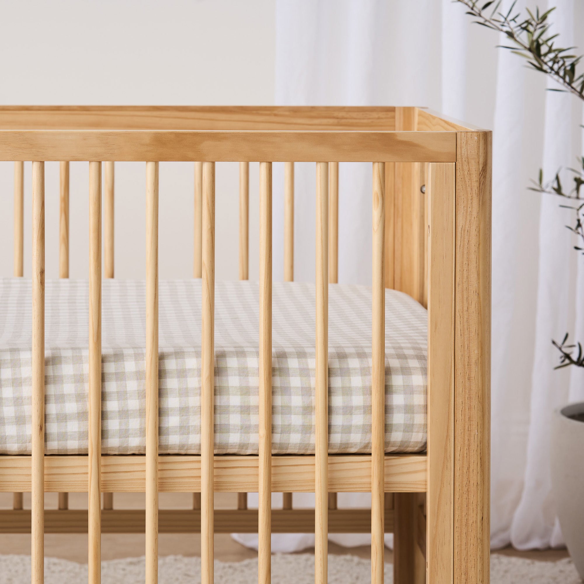 French Linen Cot Sheet - Oat Gingham