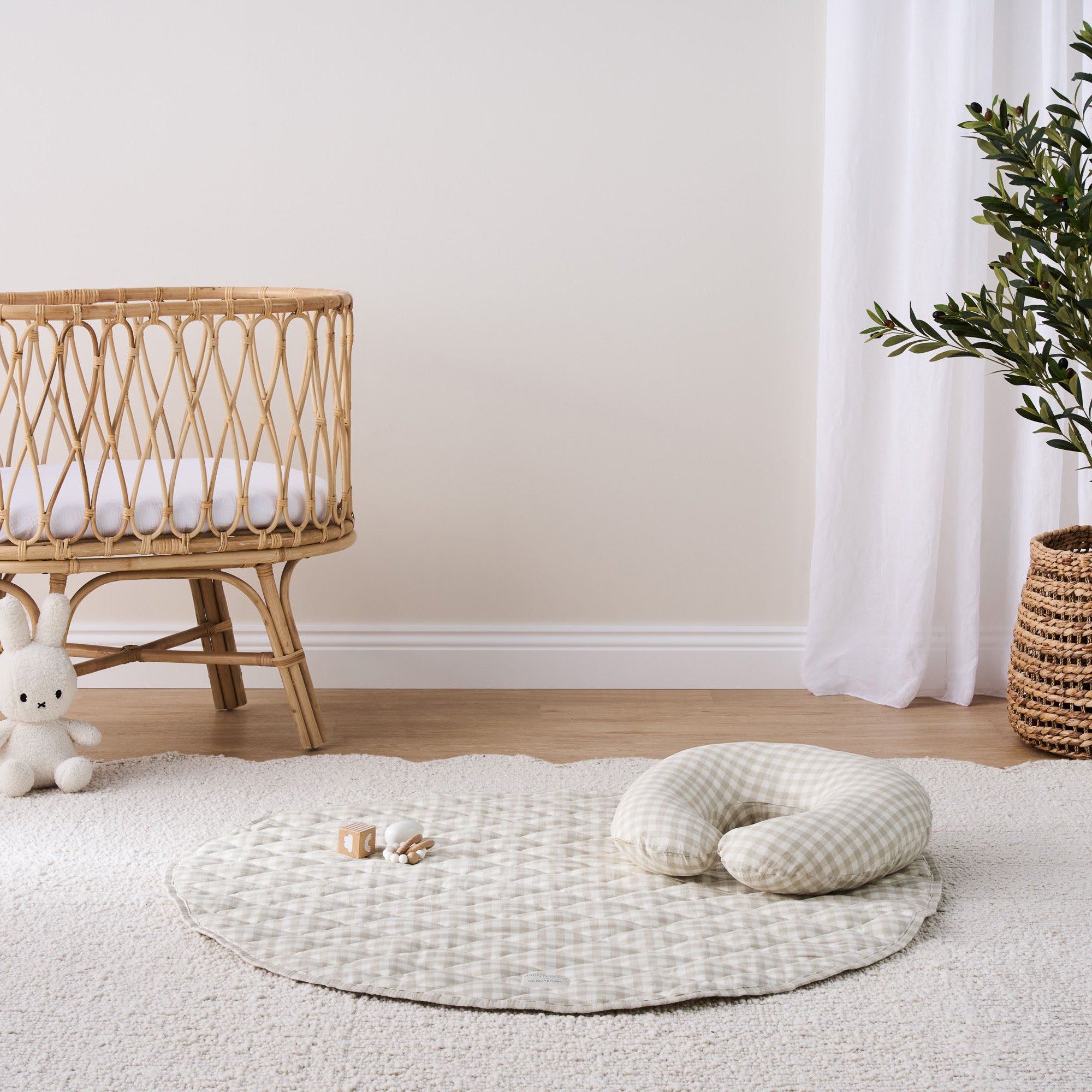 Linen Nursing Pillow Cover - Oat Gingham