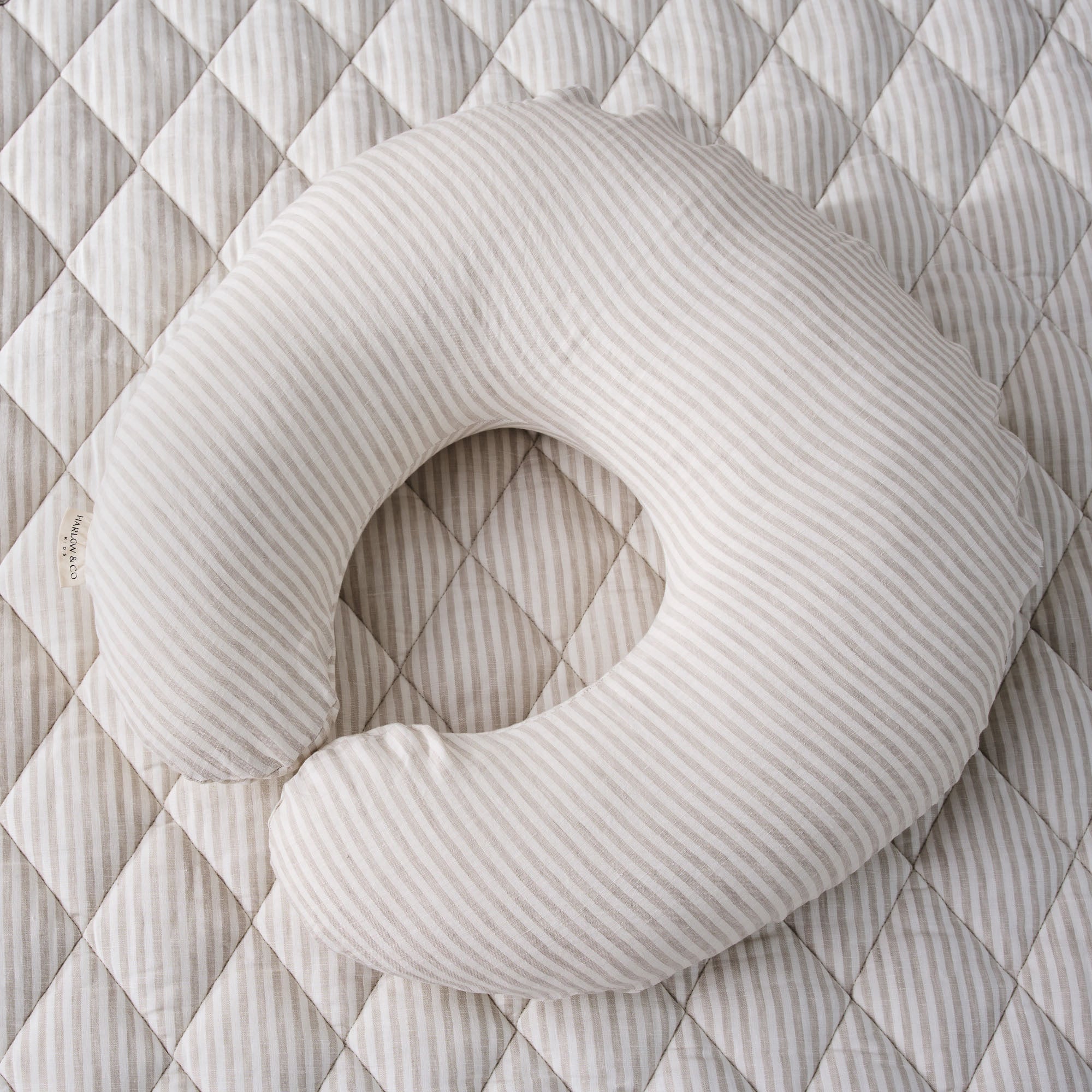 Nursing Pillow + Linen Cover - Natural Stripe