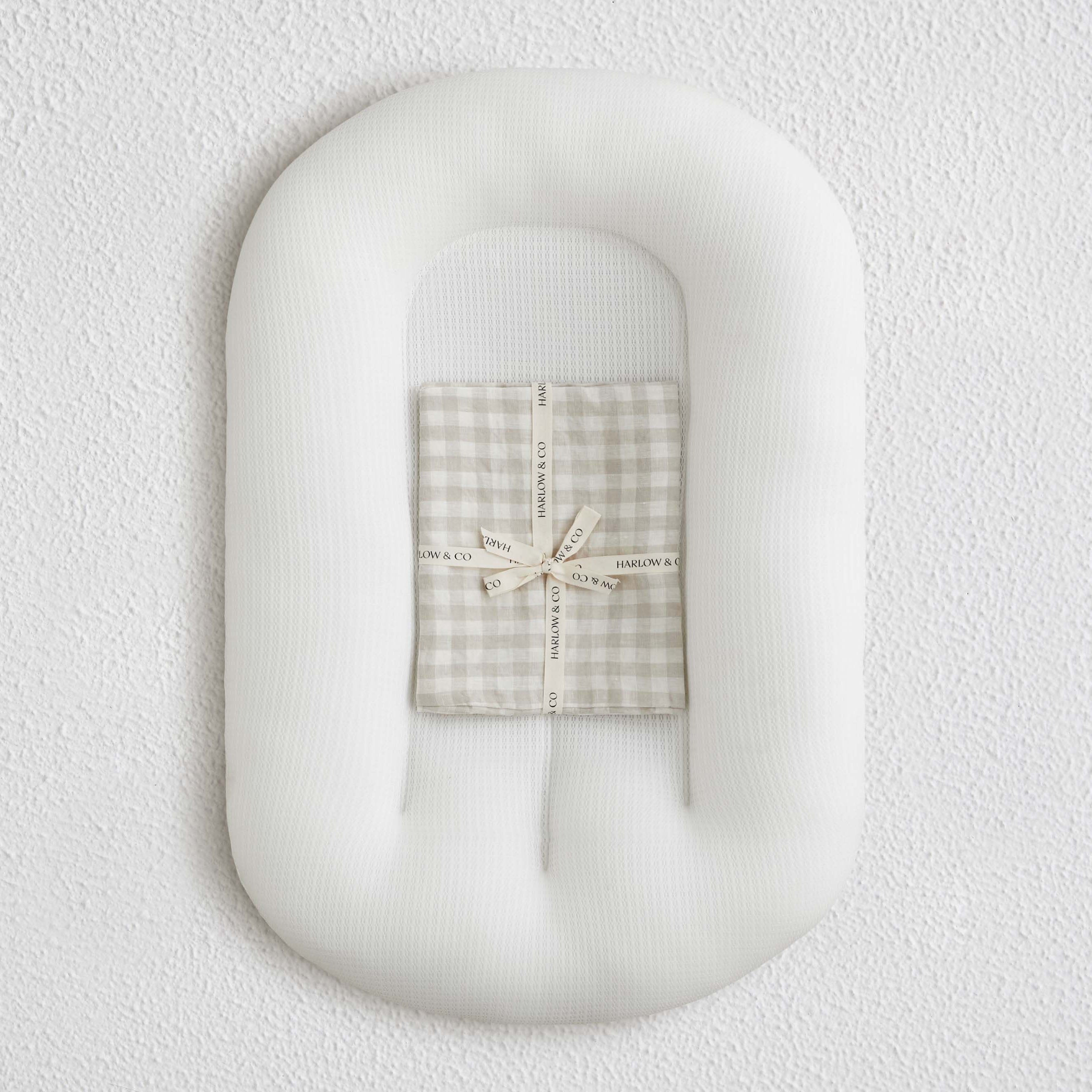 Baby Lounger + Linen Cover - Oat Gingham