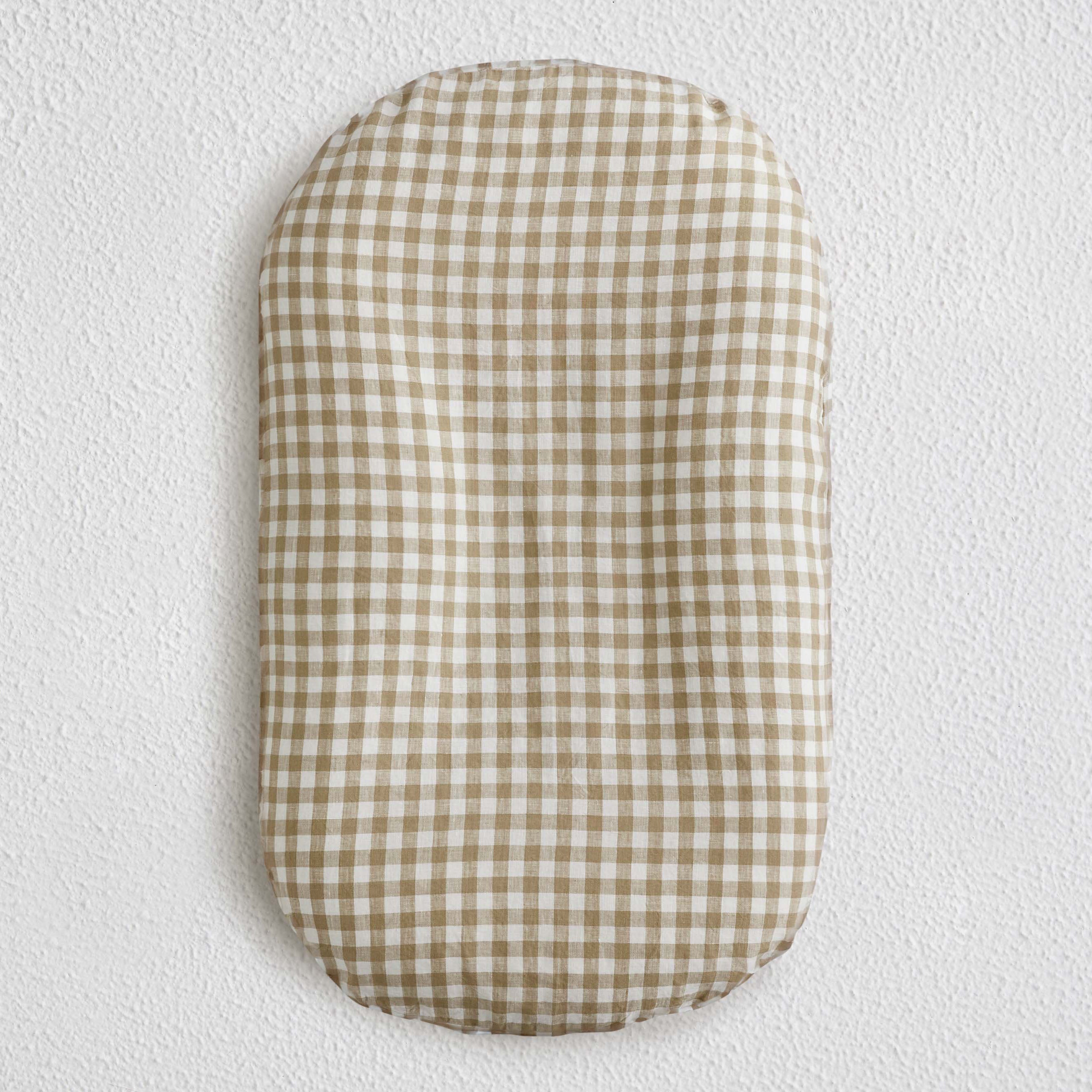 Linen Baby Lounger Cover - Mocha Gingham