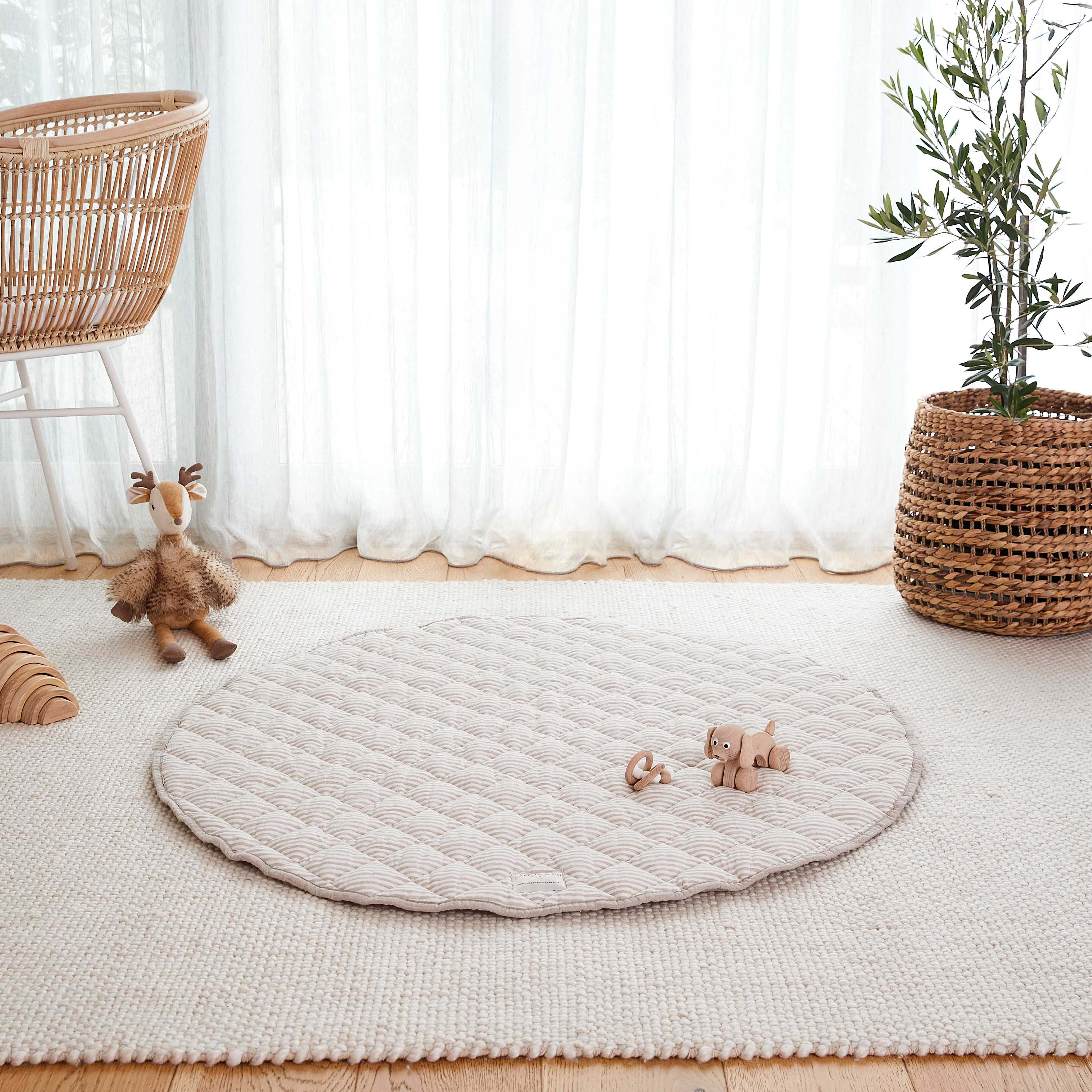 Linen Baby Play Mat - Natural Stripe / Natural
