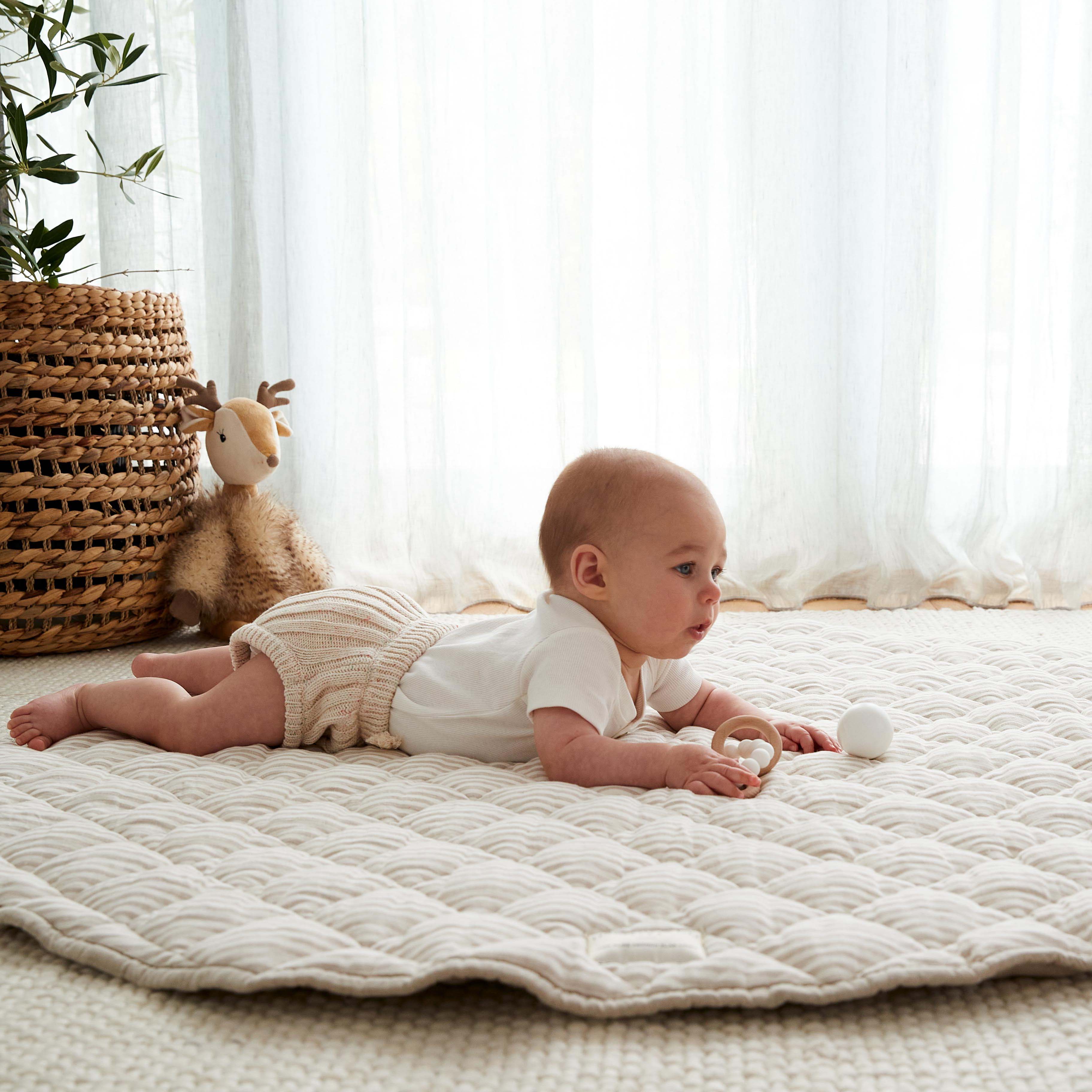 Linen Baby Play Mat - Natural Stripe