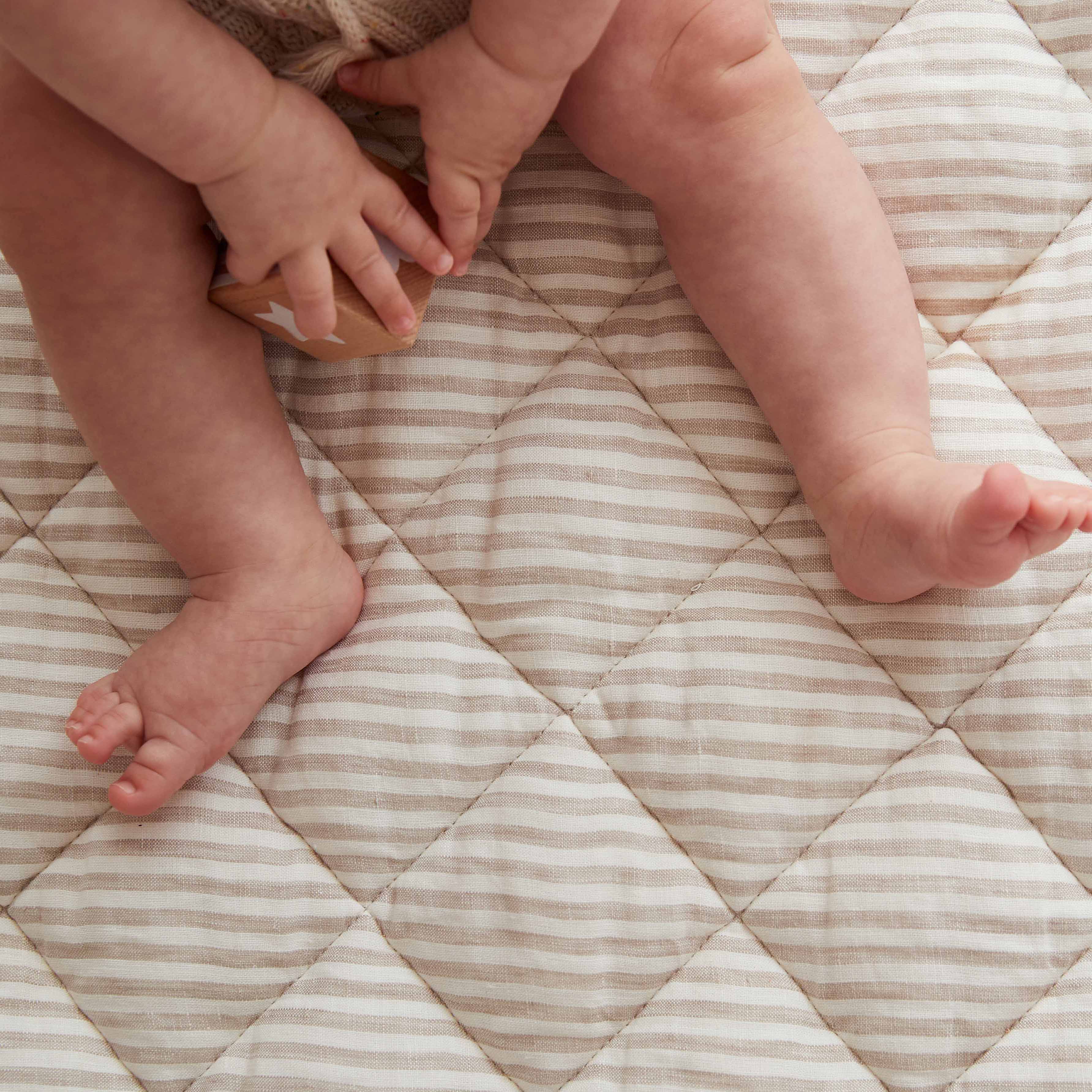 Bundle: Baby Lounger + Linen Play Mat - Natural Stripe