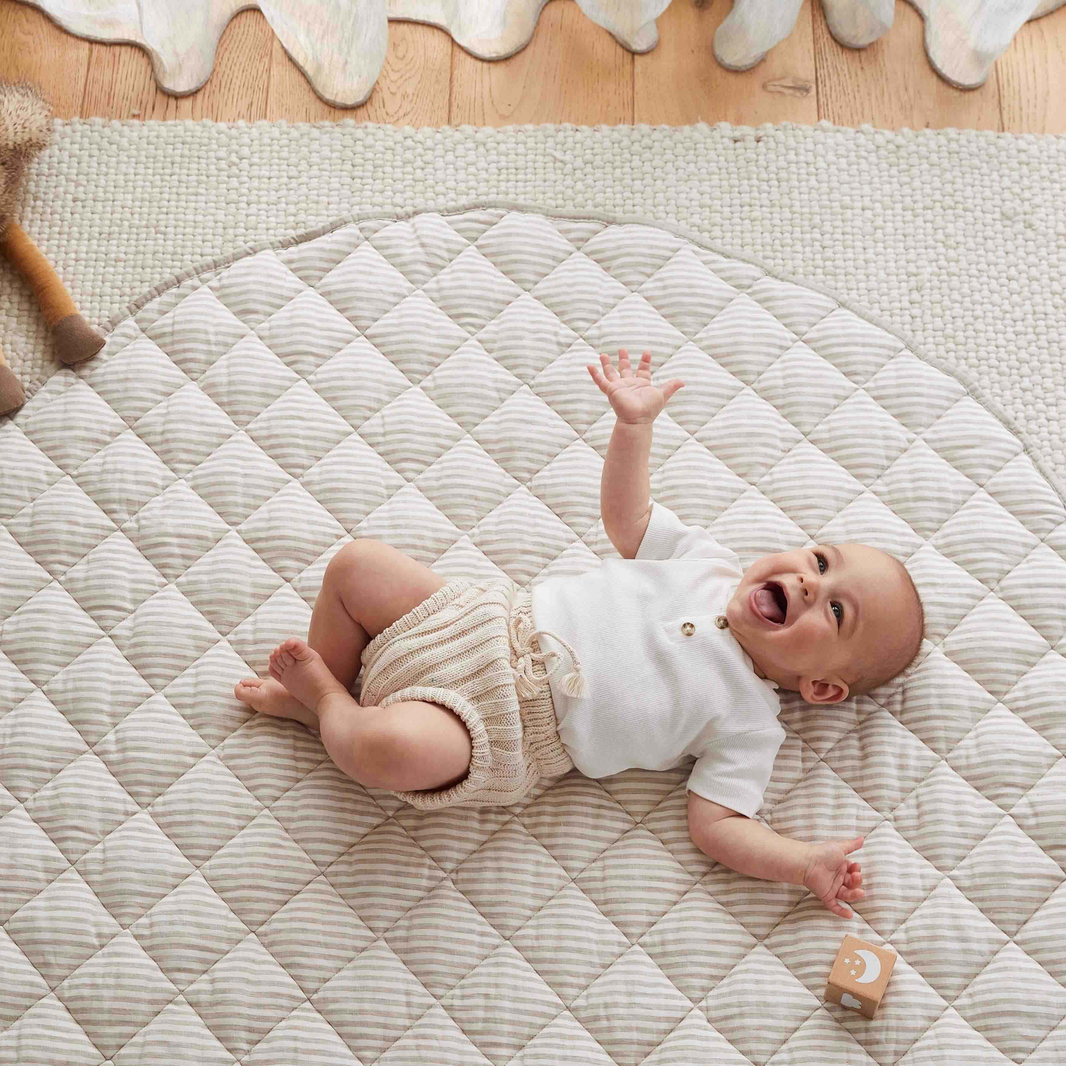 Linen Baby Play Mat - Natural Stripe / Natural