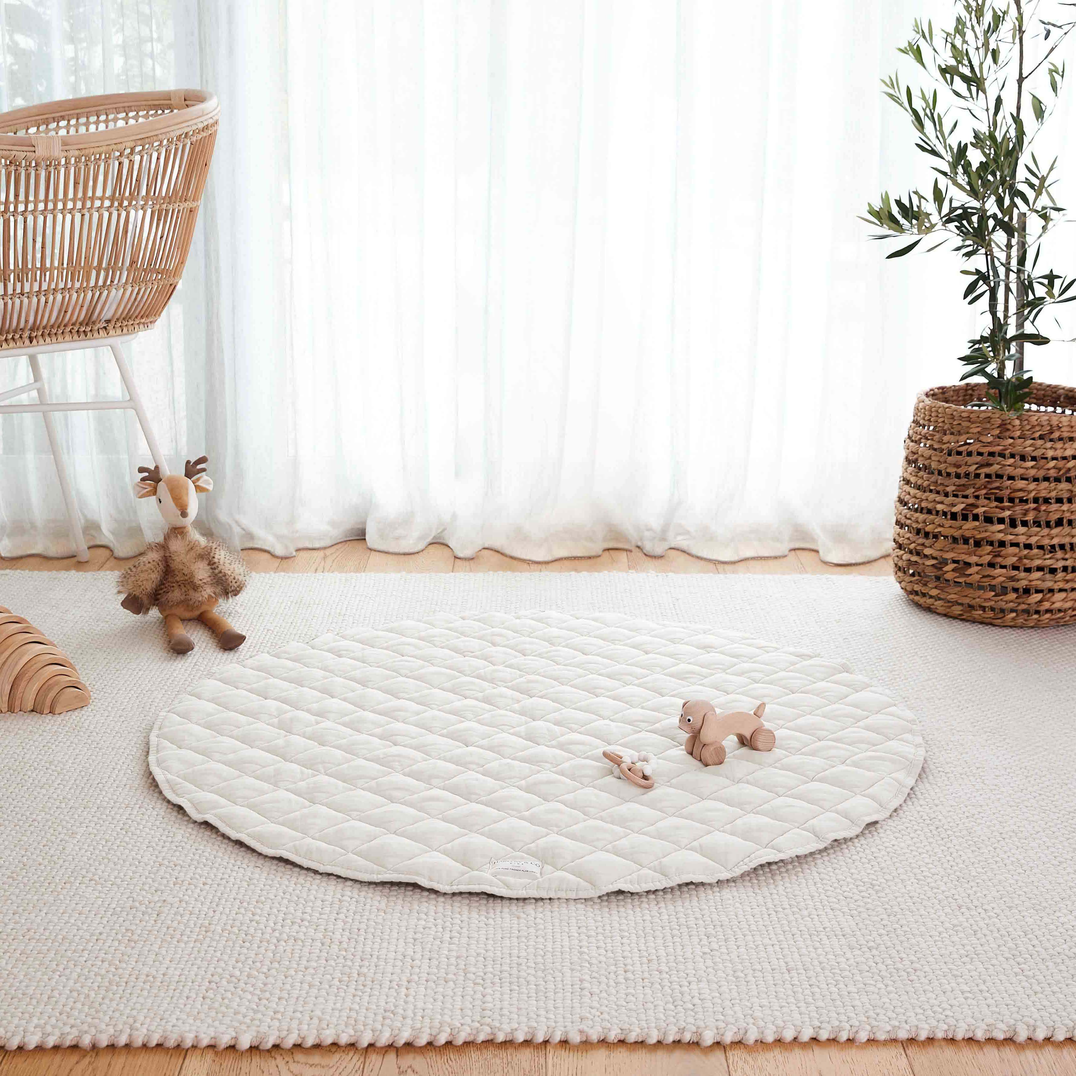 Linen Baby Play Mat - White