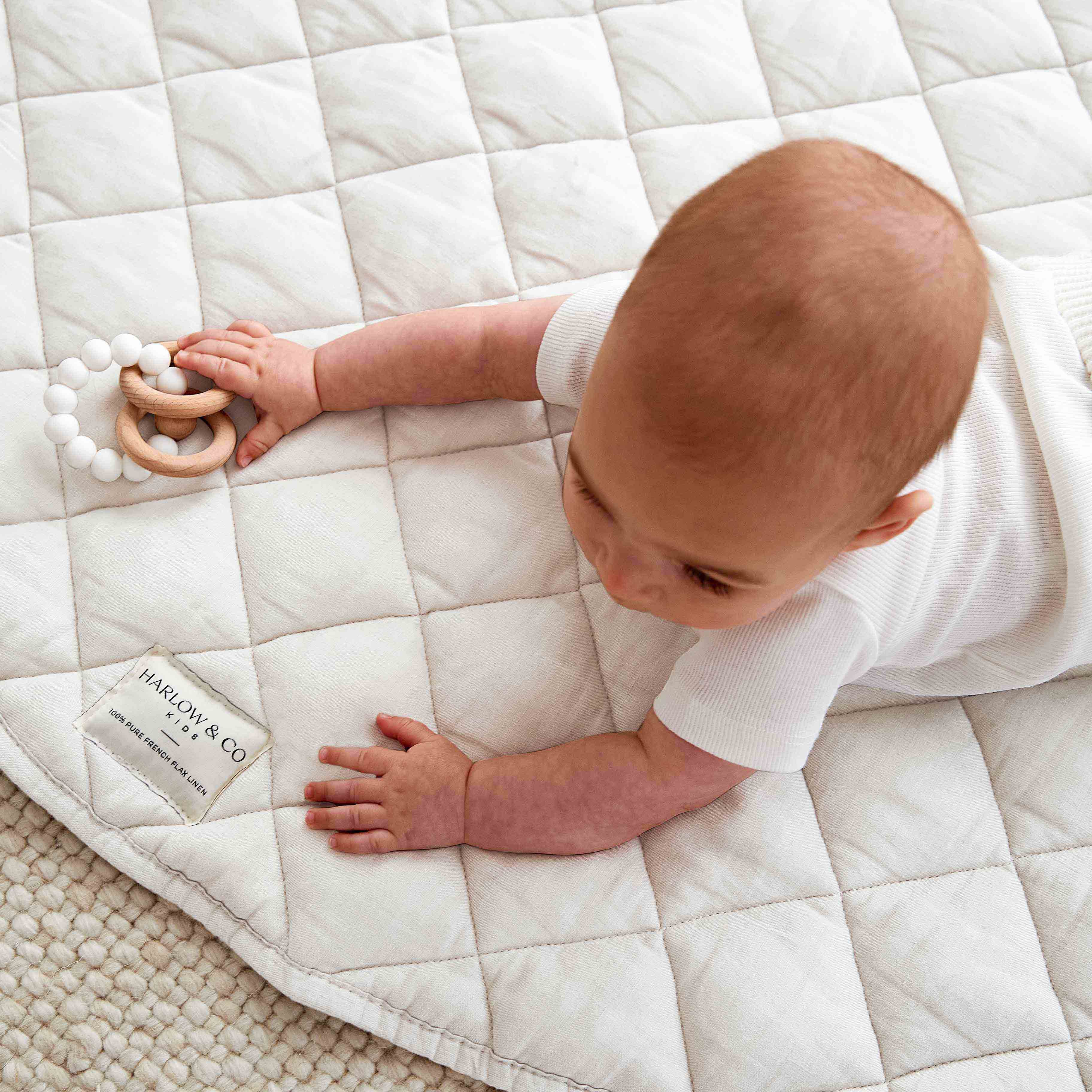 Bundle: Baby Lounger + Linen Play Mat - White
