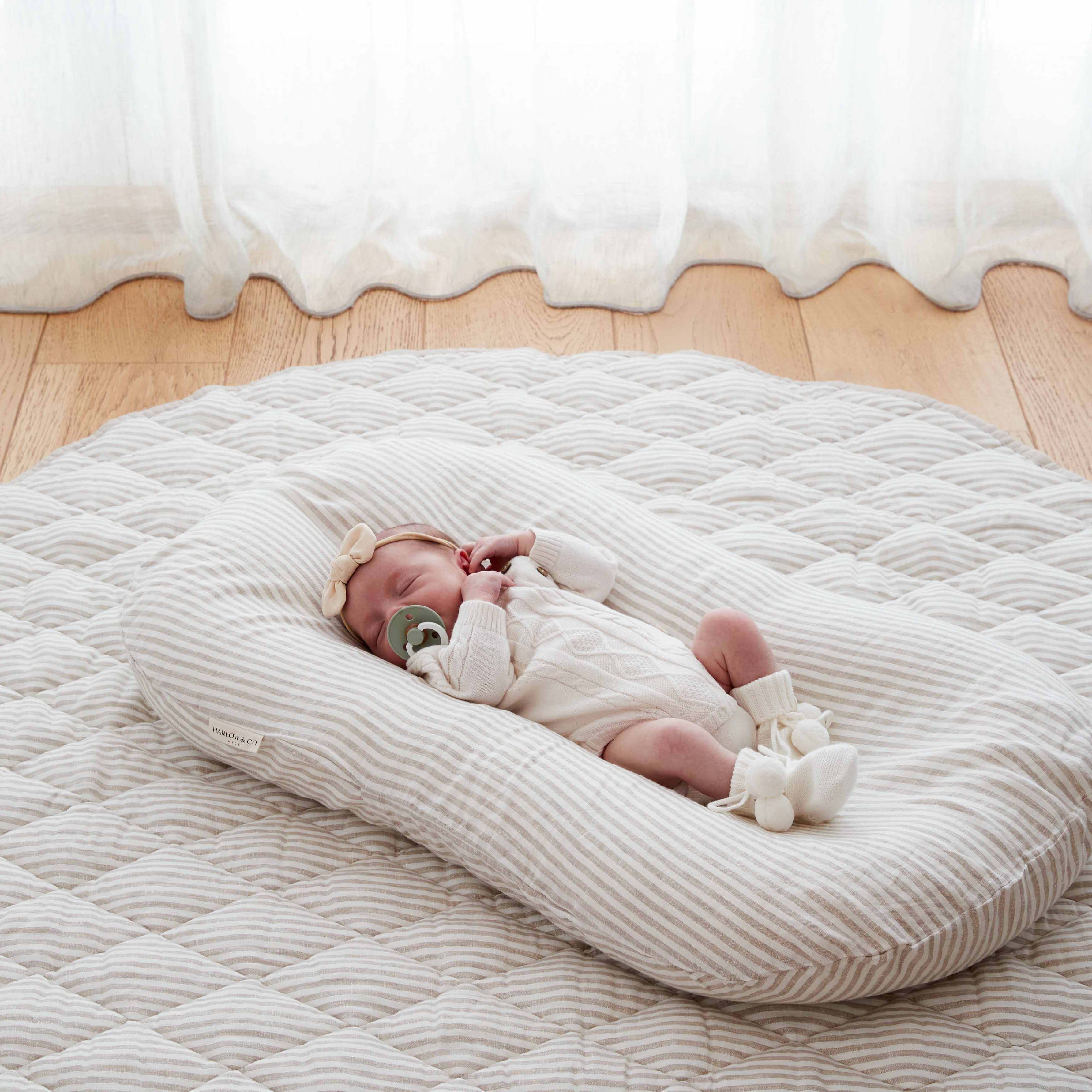 Linen Baby Play Mat - Natural Stripe / Natural