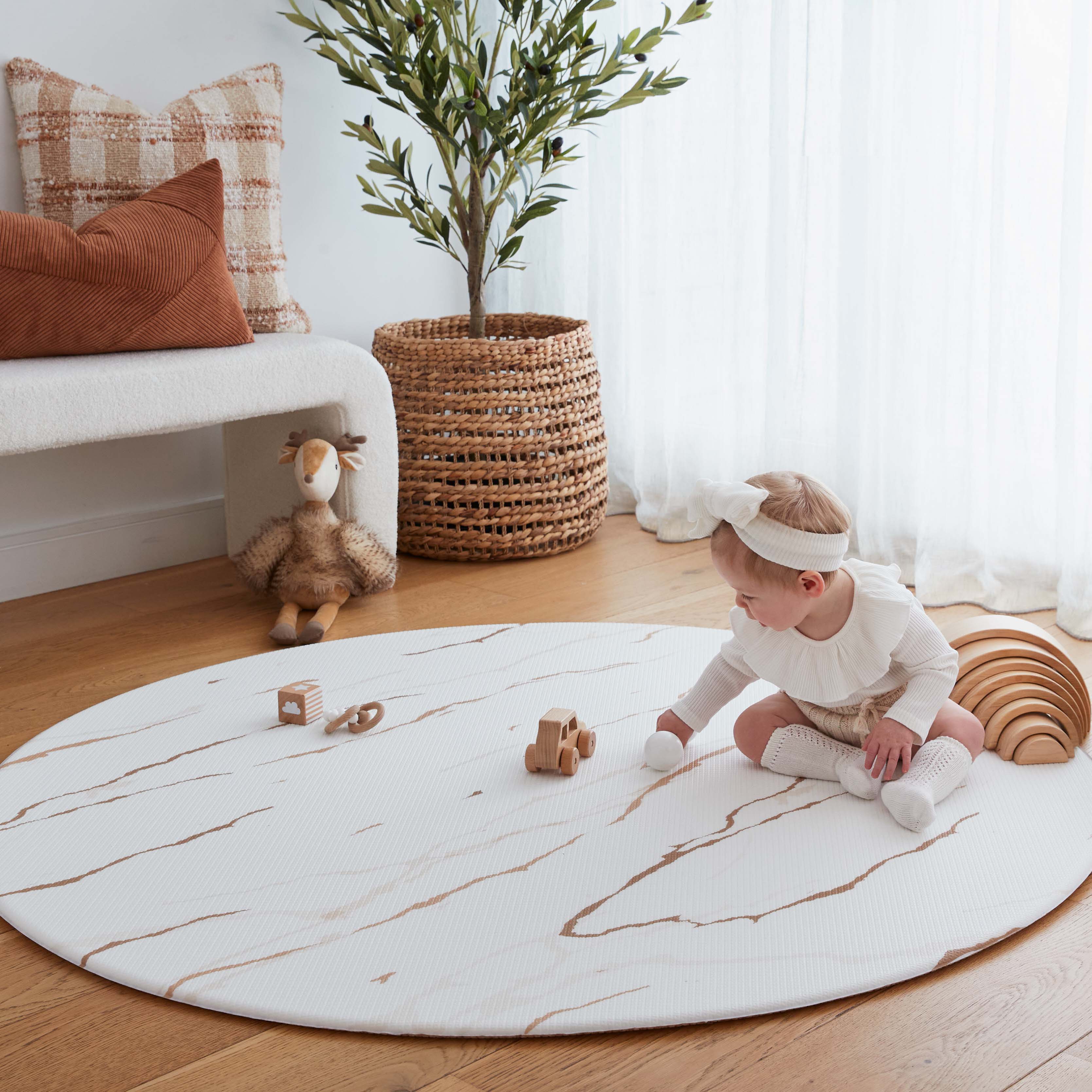 Marble Latte / Vintage Jute Play Mat (Round)