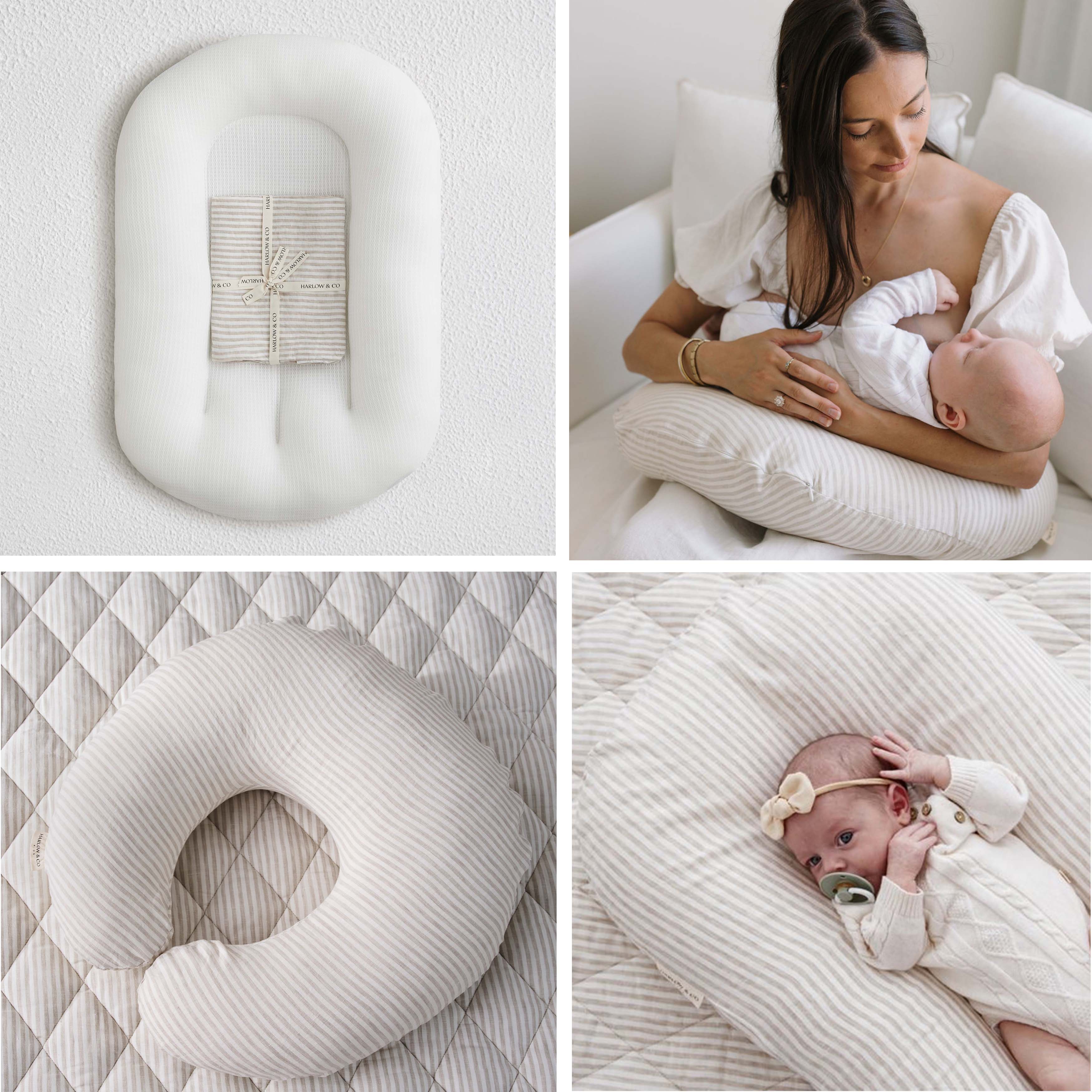Bundle: Baby Lounger + Nursing Pillow - Natural Stripe