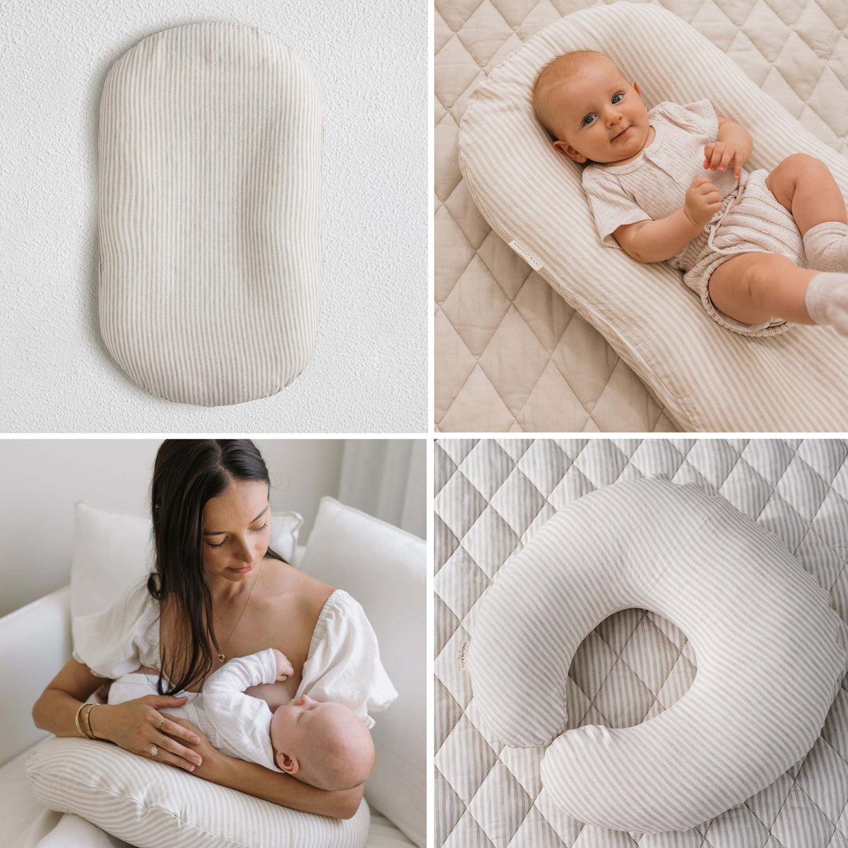 Bundle: Baby Lounger + Nursing Pillow - Natural Stripe
