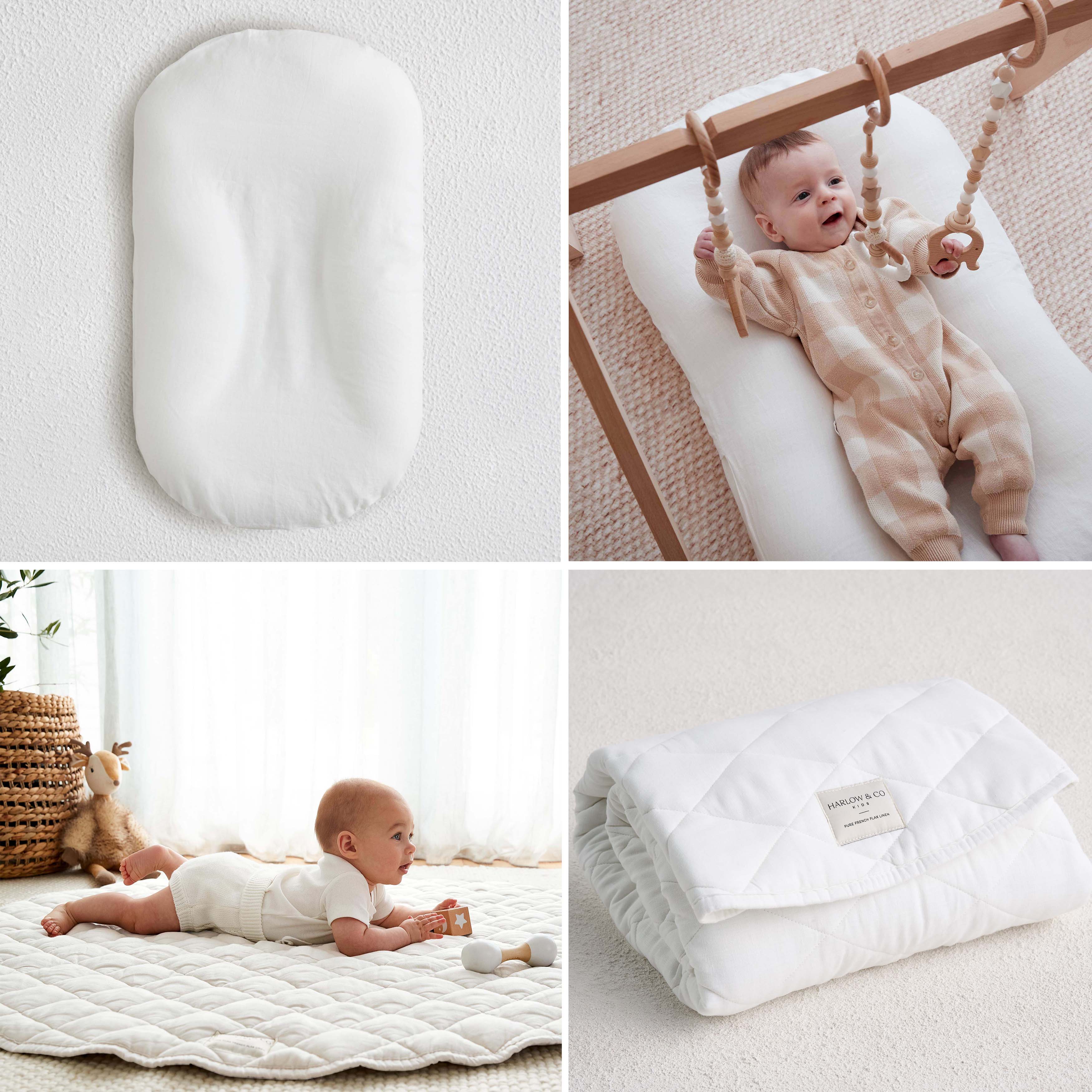 Bundle: Baby Lounger + Linen Play Mat - White