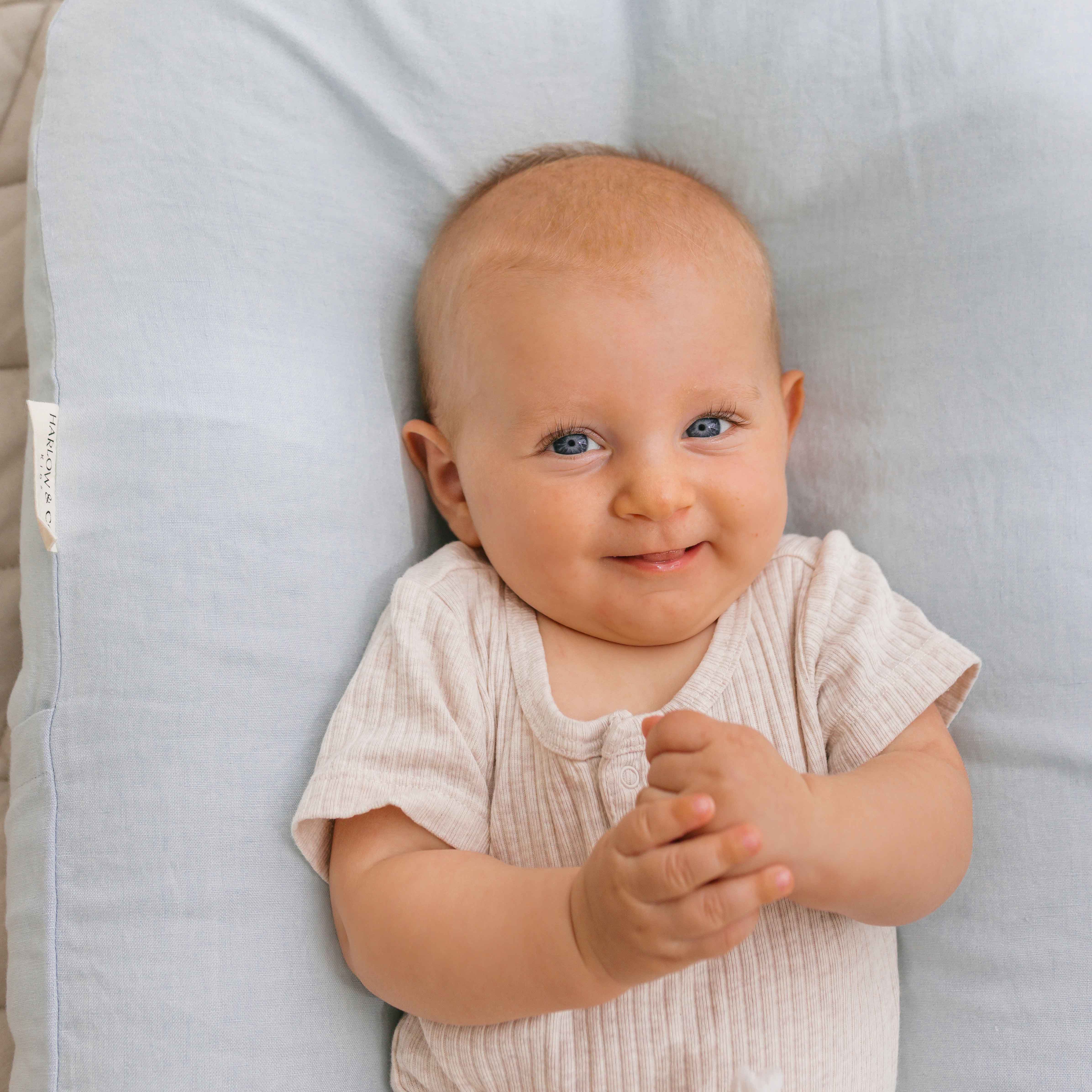 Linen Baby Lounger Cover - Sky Blue