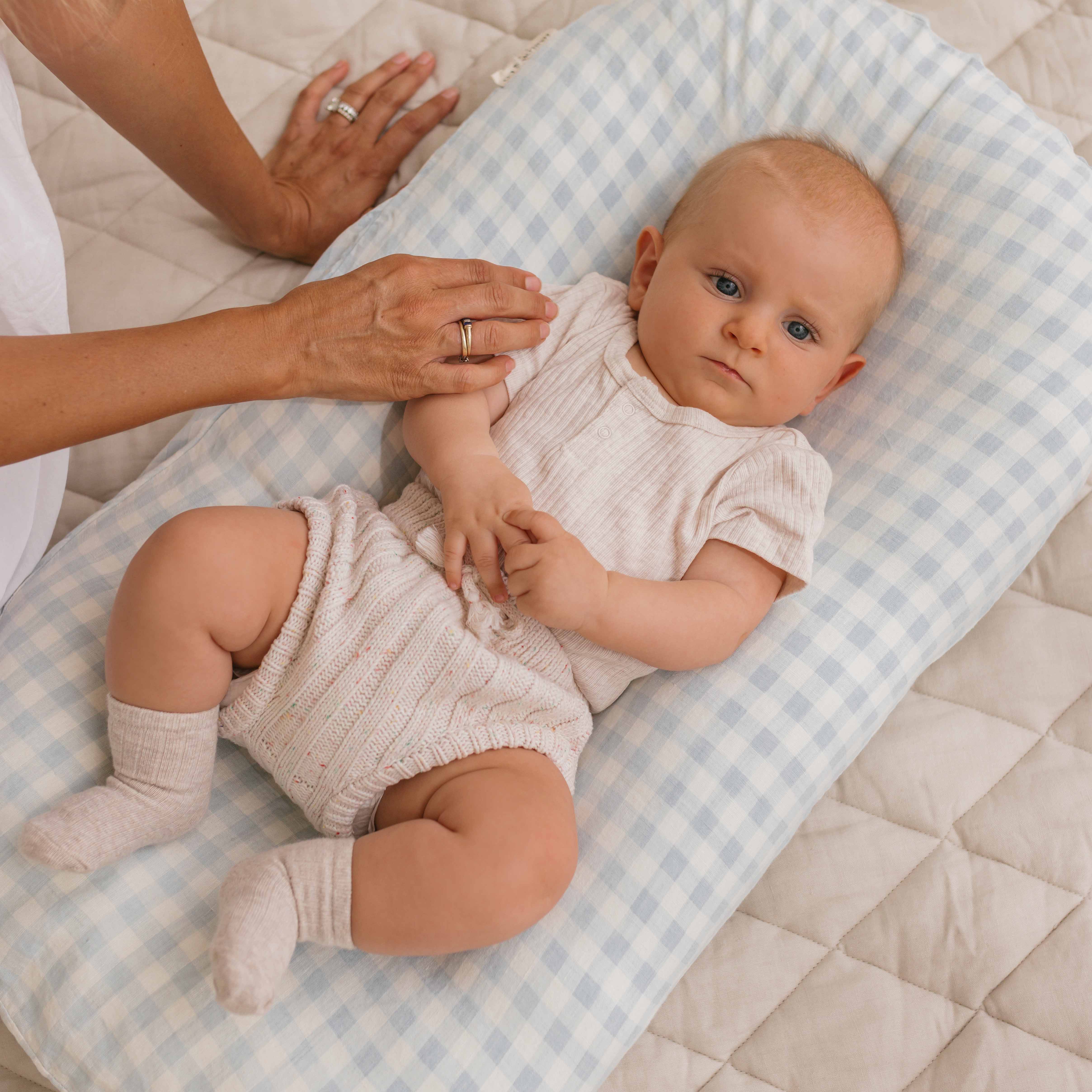 Baby Lounger + Linen Cover - Blue Gingham