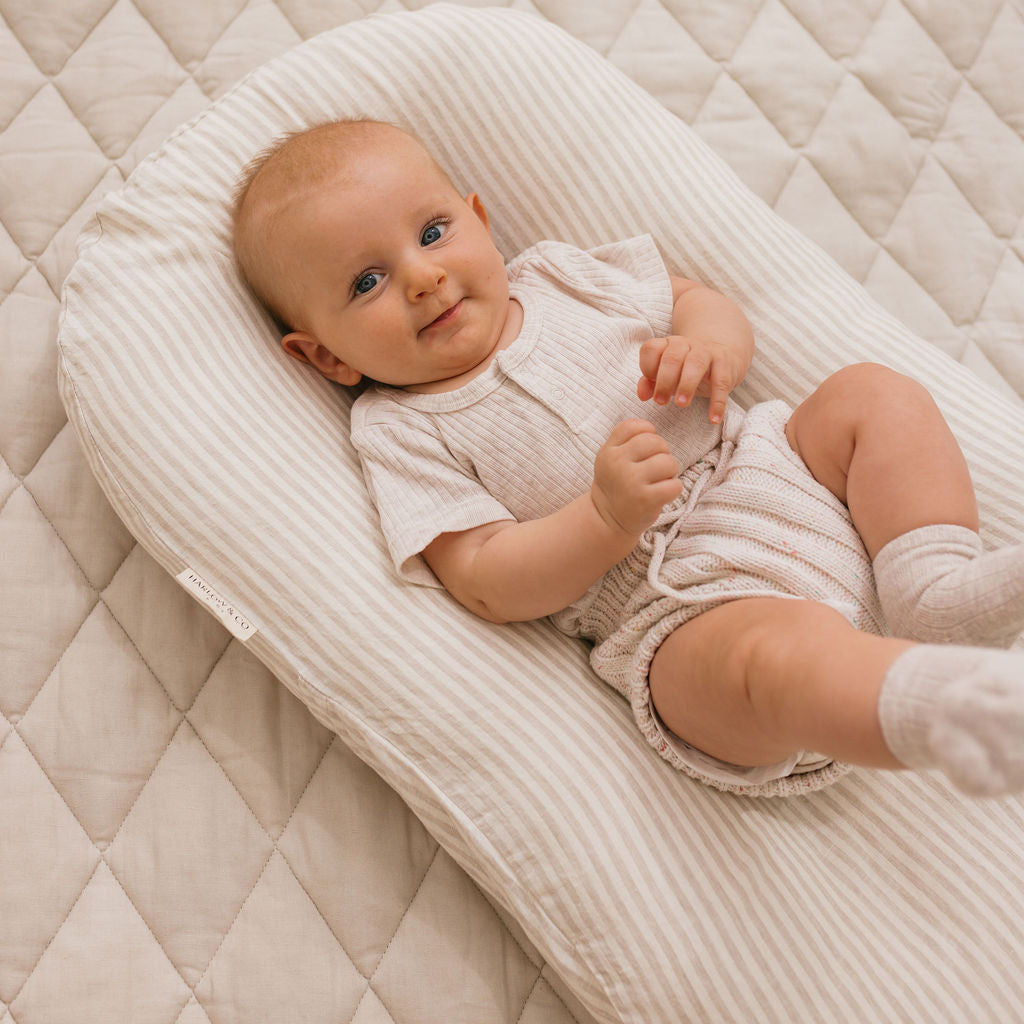 Baby Lounger + Linen Cover - Natural Stripe