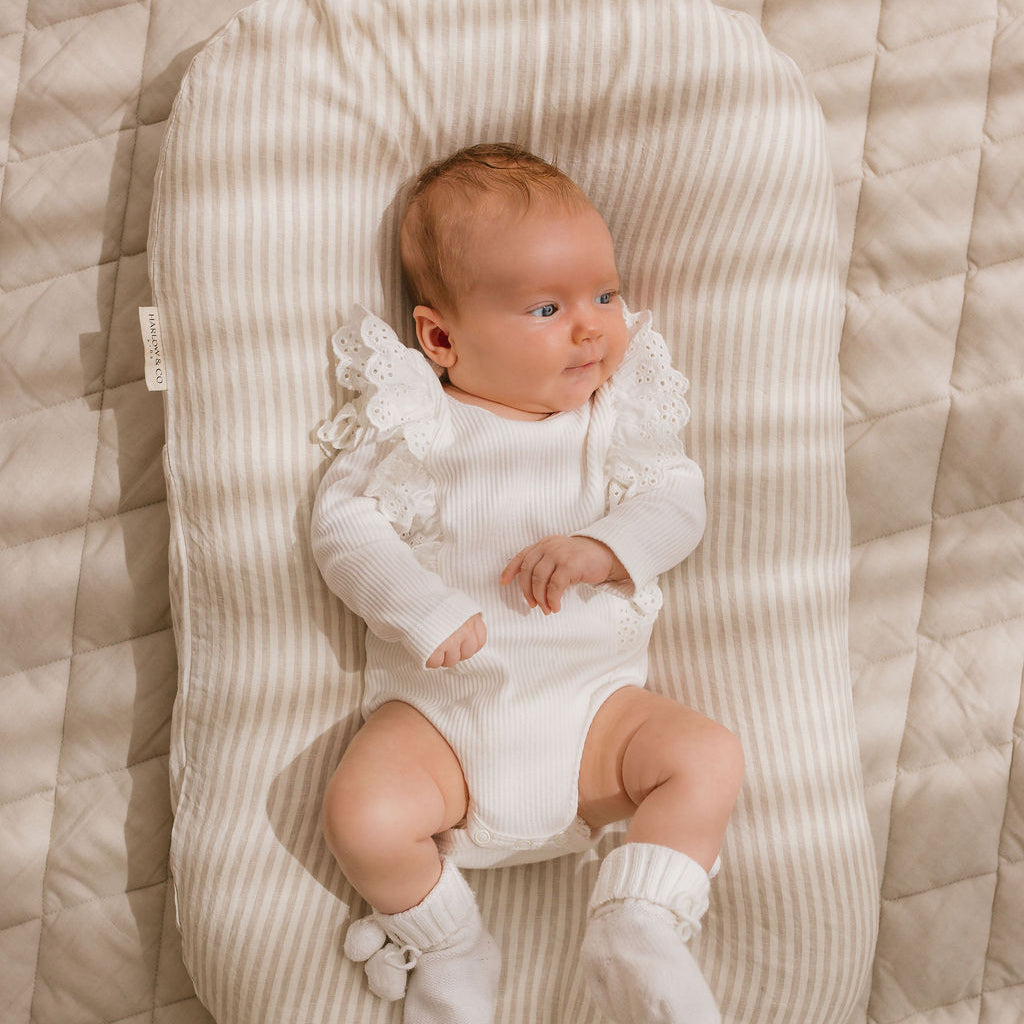 Bundle: Baby Lounger + Linen Play Mat - Natural Stripe