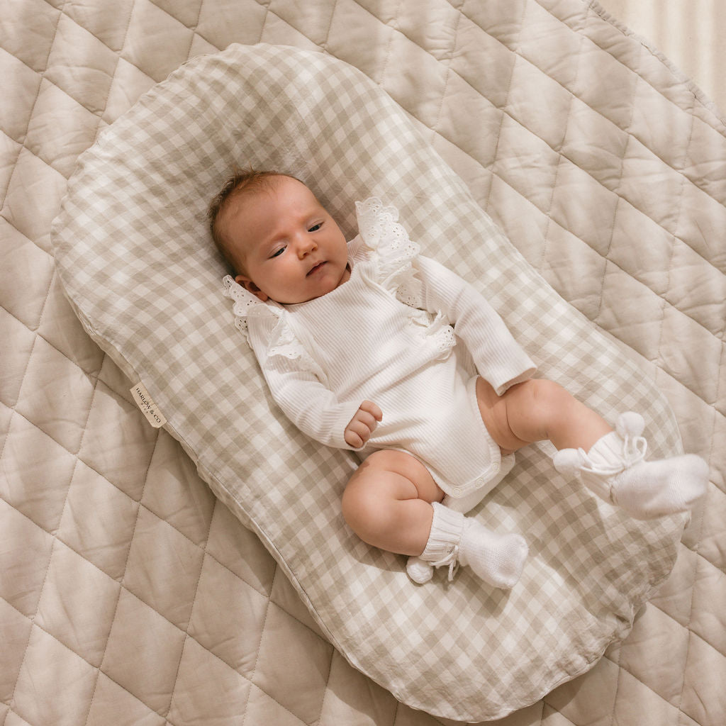 Baby Lounger + Linen Cover - Oat Gingham