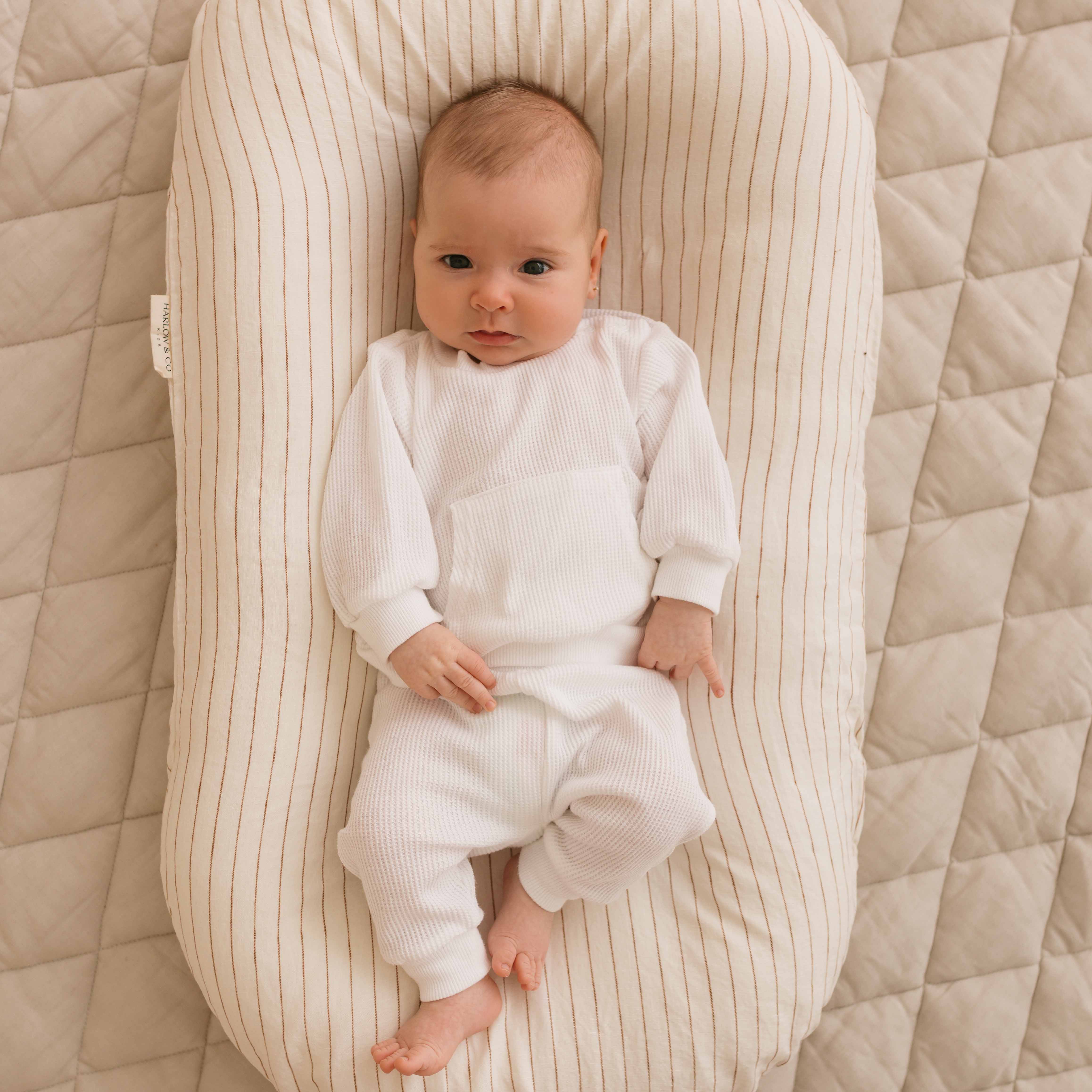 Linen Baby Lounger Cover - Ginger Stripe