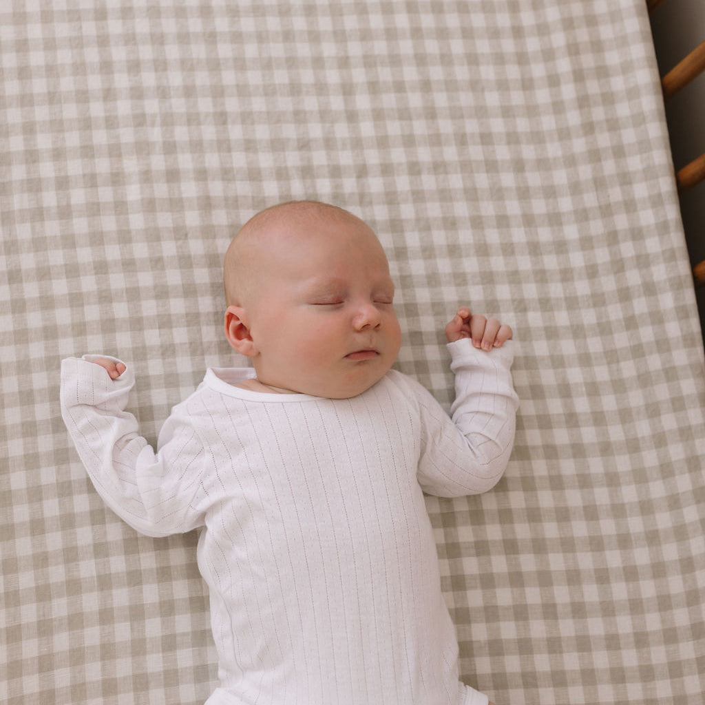 French Linen Cot Sheet - Oat Gingham
