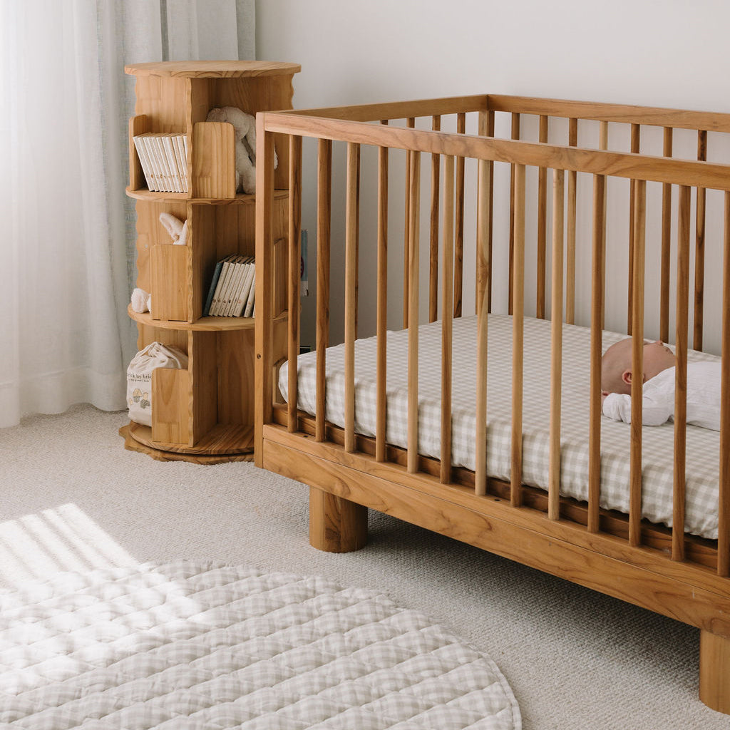 French Linen Cot Sheet - Oat Gingham