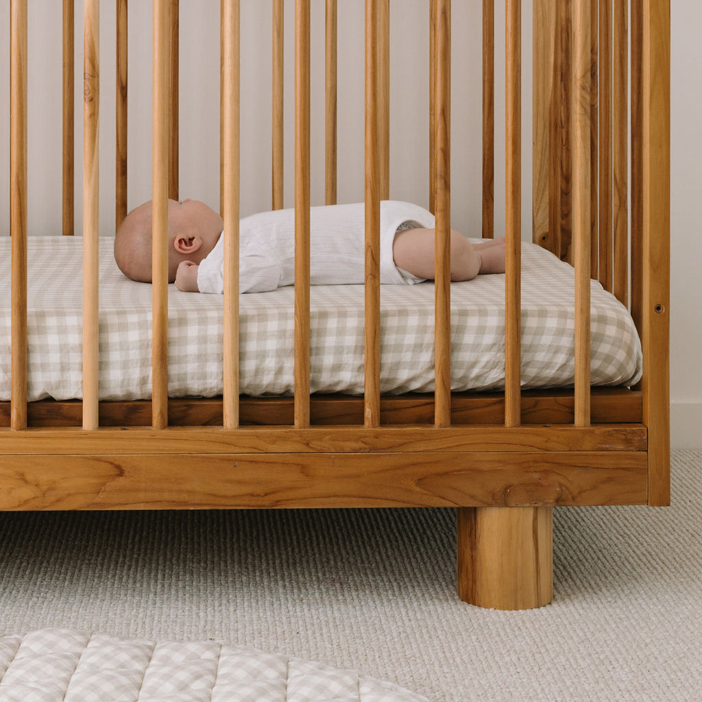 French Linen Cot Sheet - Oat Gingham