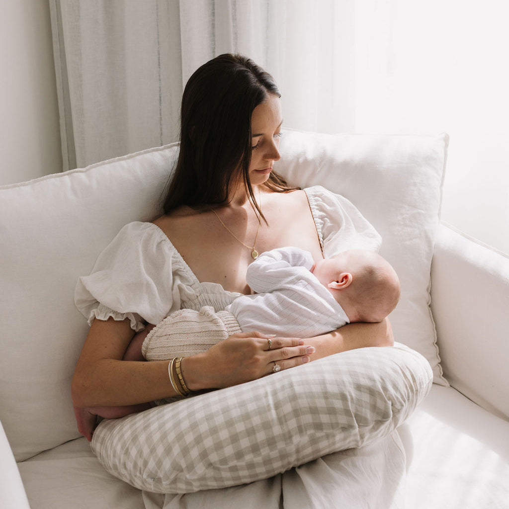 Nursing Pillow + Linen Cover - Oat Gingham