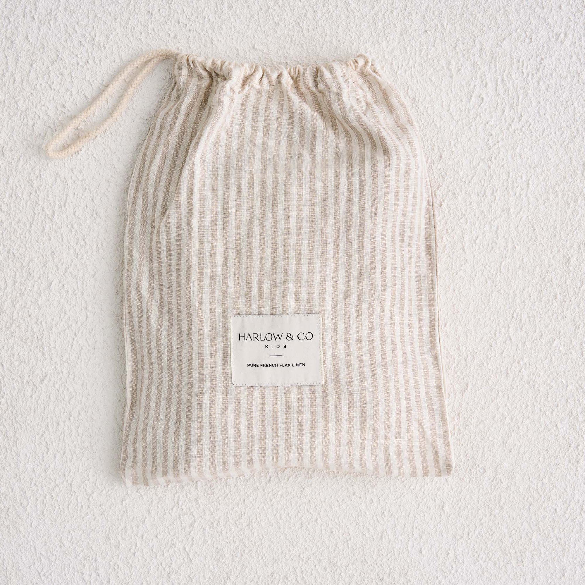 French Linen Cot Sheet - Natural Stripe