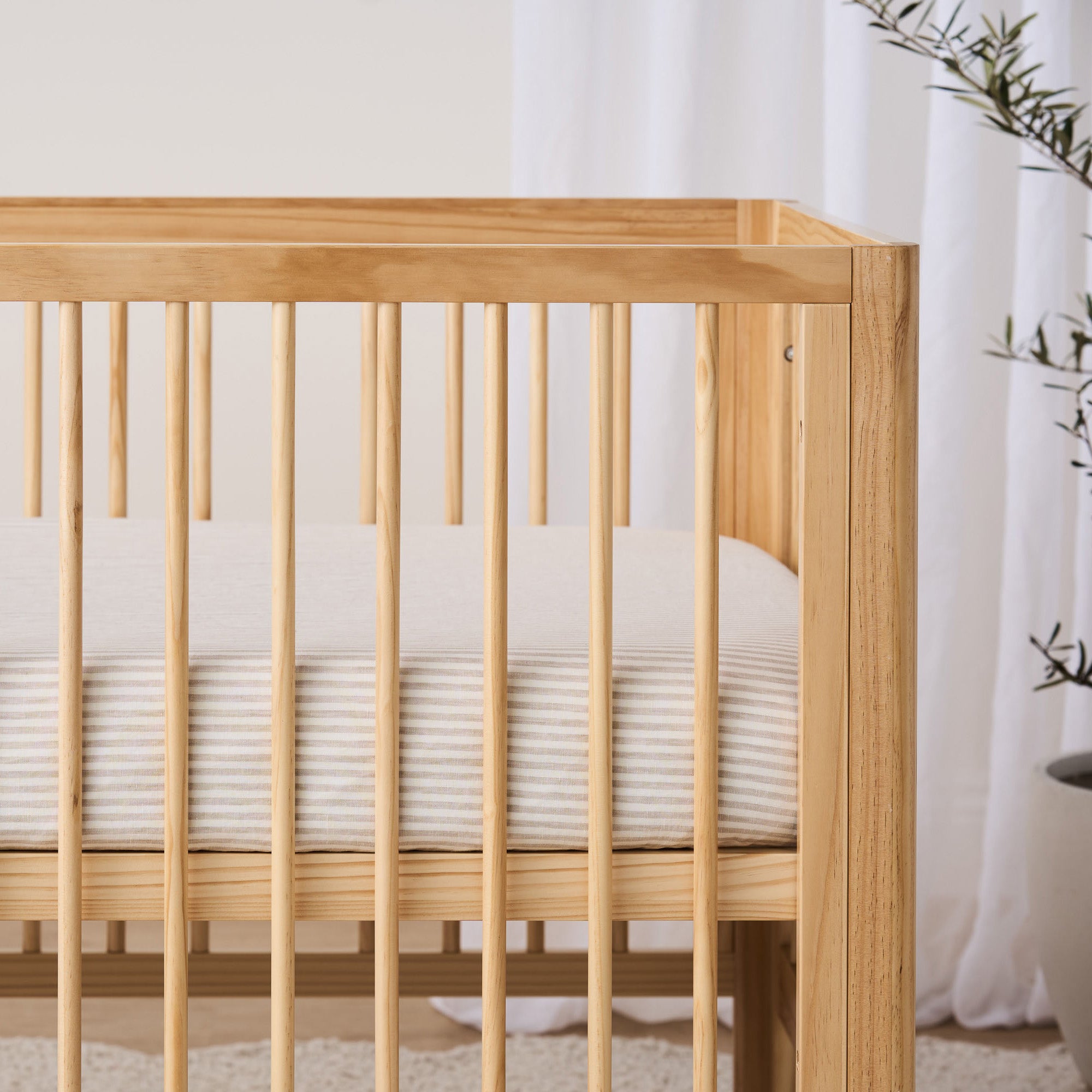 French Linen Cot Sheet - Natural Stripe