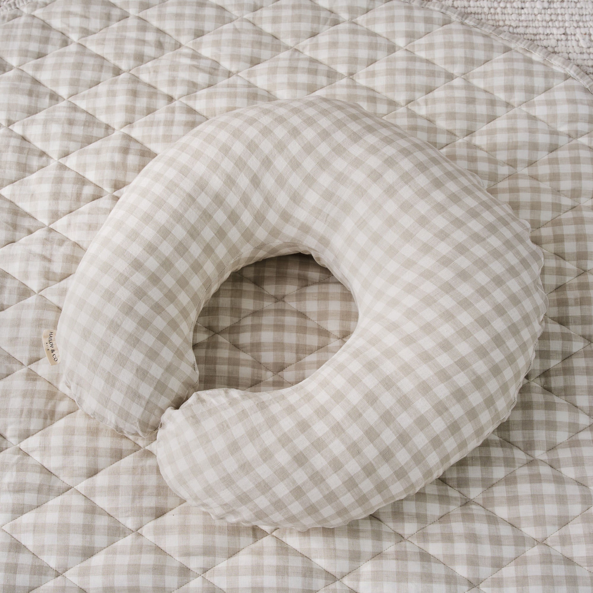 Nursing Pillow + Linen Cover - Oat Gingham