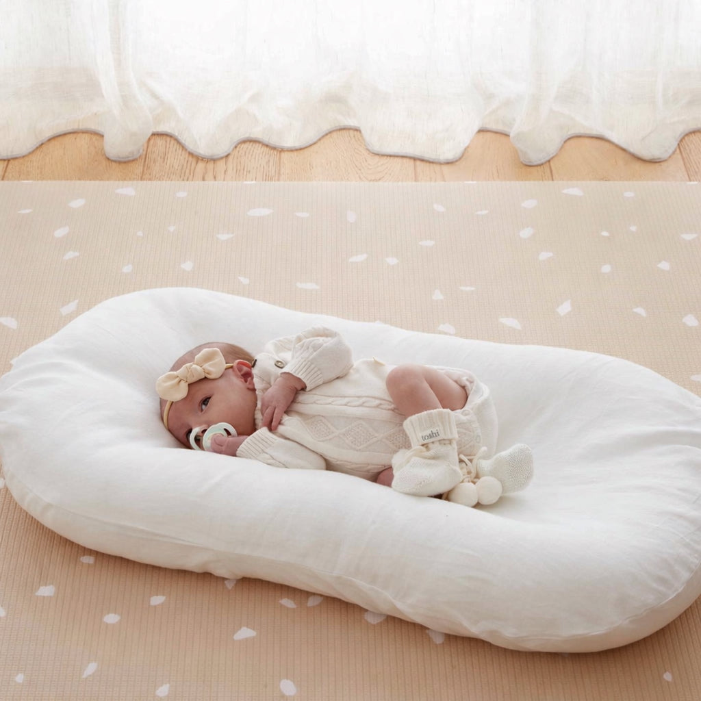 Bundle: Baby Lounger + Linen Play Mat - White