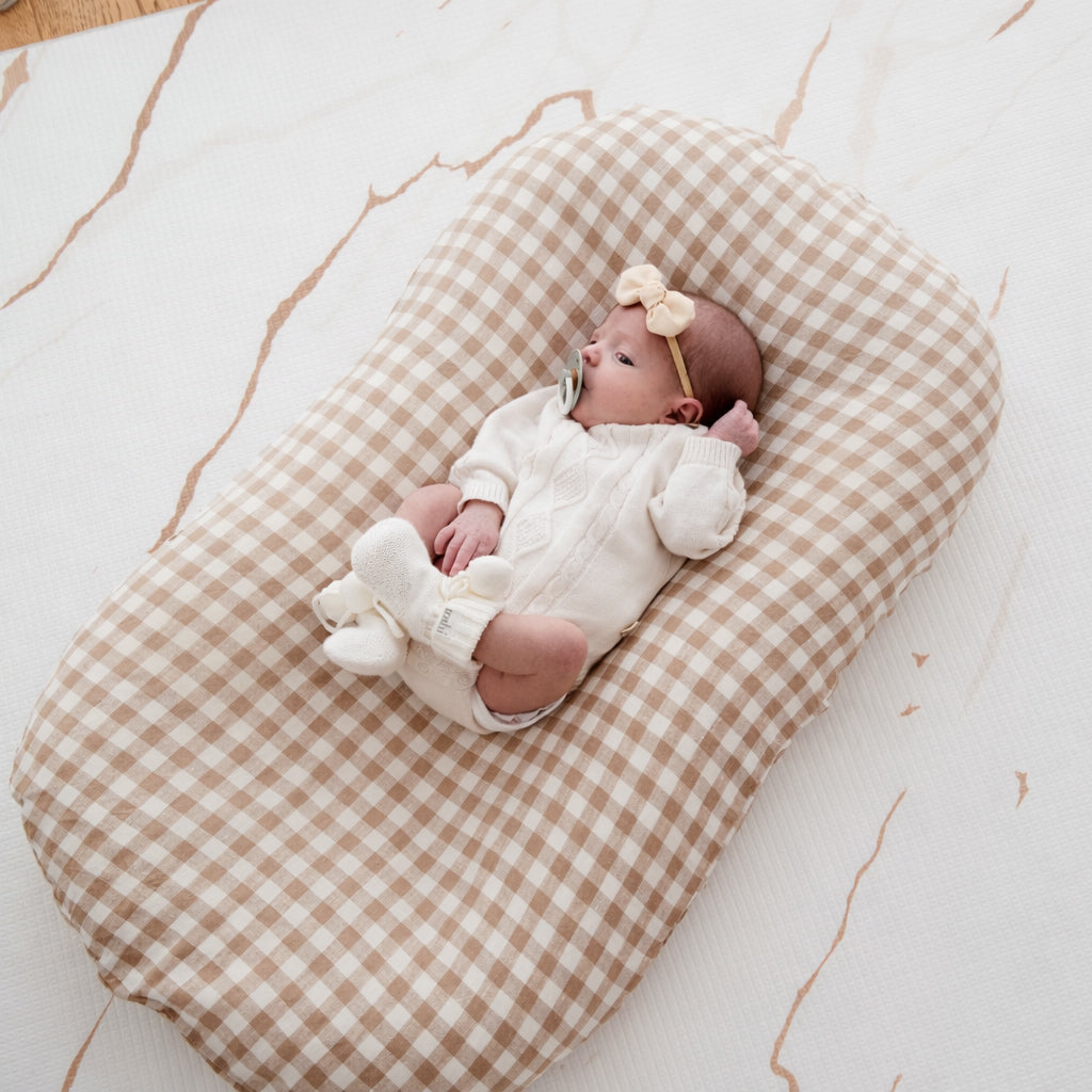 Baby Lounger + Linen Cover - Mocha Gingham