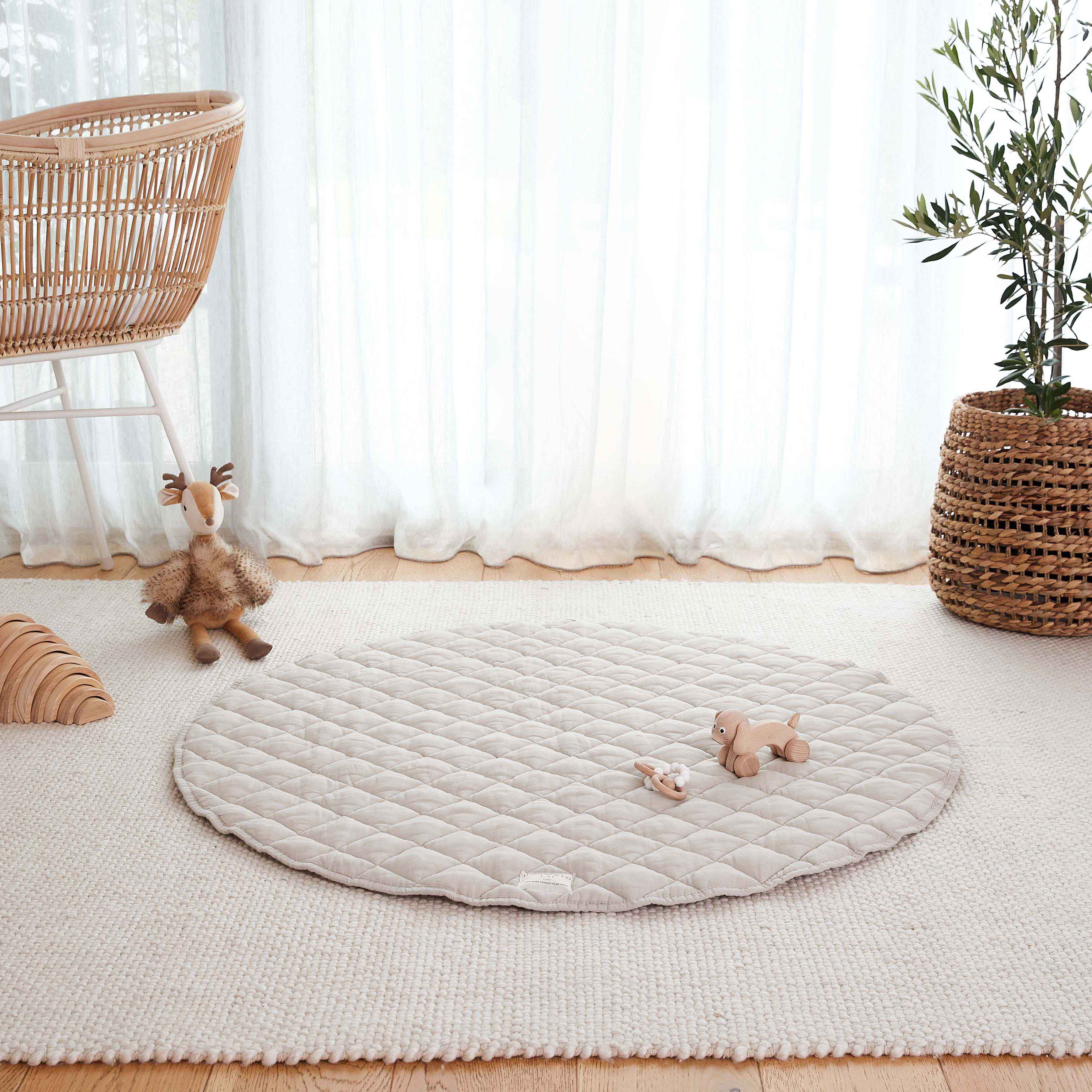 Linen Baby Play Mat - Oat Gingham / Oat