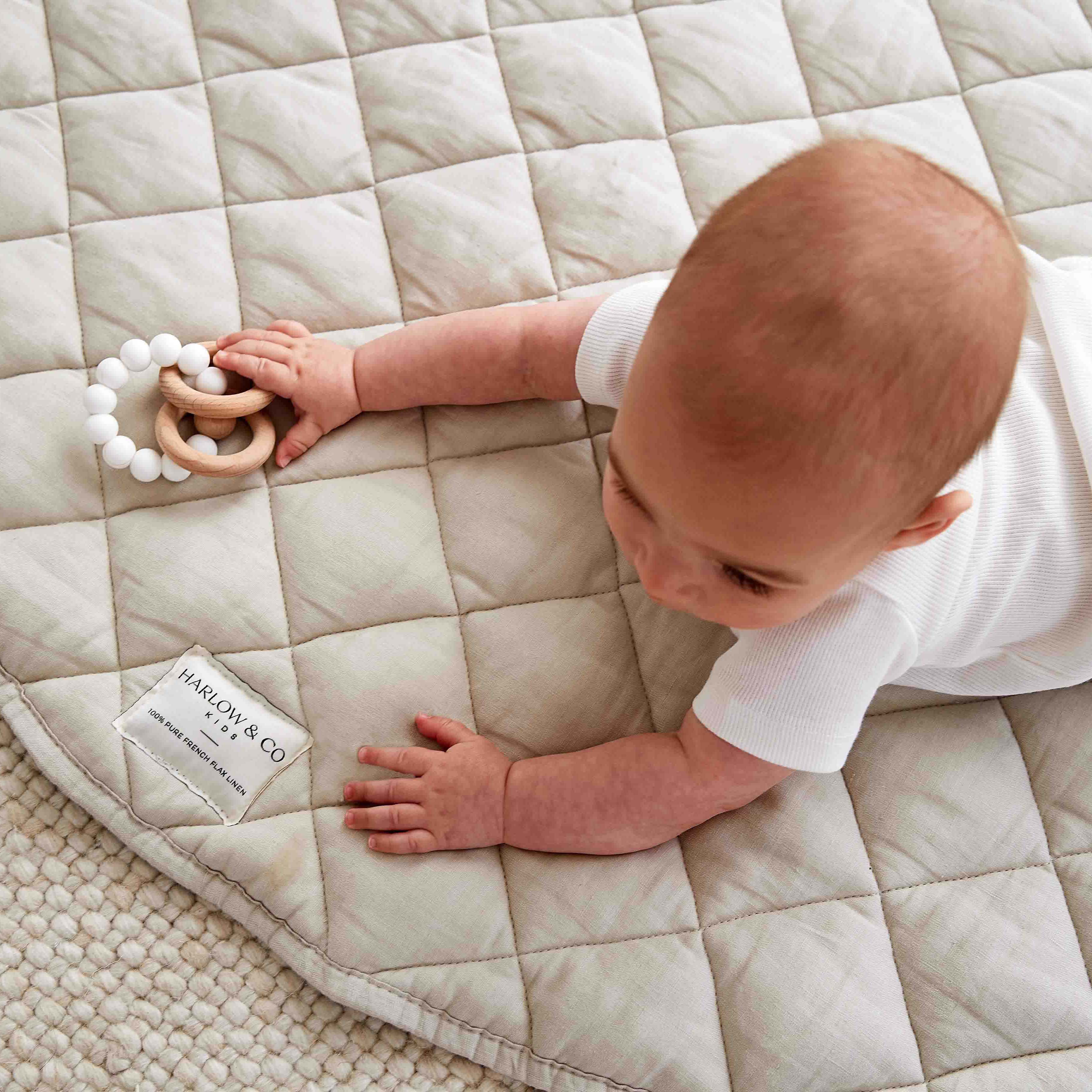 Linen Baby Play Mat - Oat Gingham / Oat